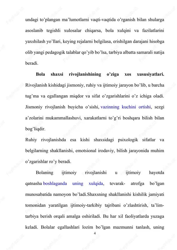 omillarga insonni o’rab turgan tabiiy va ijtimoiy muhit, shuningdek bolalarda muayyan xislatlarni shakllantirish bo’yicha maqsadga yo’naltirilgan faoliyat kiradi. ichki omillarga esa biologik, irsiy omillar kiradi. rivojlanish jarayonida bola faoliyatning har xil turlariga jalb qilinadi (o’yin, mehnat, o’quv, sport va b) va muloqotga kiradi (ota-ona, tengdoshlar, begona kishilar va b. bilan). bunda u o’ziga xos bo’lgan faollikni namoyon etadi. bu muayyan bir ijtimoiy tajribani egallashga yordam beradi.bola rivojlanishining har bir davri uchun faoliyat turlaridan biri asosiysi, etakchisi bo’ladi. bir tur boshqasi bilan almashtiriladi, biroq har bir faoliyatning yangi turi oldingisining ichida yuzaga keladi. bola tug’ilishidan boshlab normal rivojlanishi uchun muloqot muhim ahamiyatga ega. faqatgina muloqot jarayonida bola inson nutqini o’zlashtirib olishi mumkin. bu o’z navbatida bola faoliyatida va atrof-muhitni bili shva o’zlashtirishda etakchi vazifani bajaradi. shaxs rivojlanishi harakatlantiruvchi kuchlari bo’lib bola ehtiyoji va uni qoniqtirish imkoniyati o’rtasida yuzaga keladigan qarama-qarshiliklar hisoblanadi. insondagi biologik va ijtimoiy omillar – bu bir-biriga bog’liq bo’lmagan …