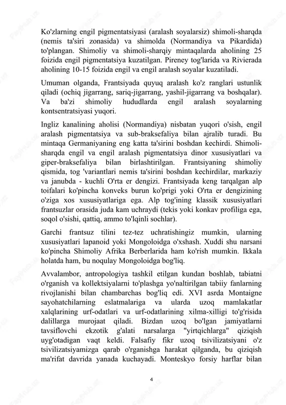 dan uzoq bo'lgan jamiyatlarni tavsiflovchi ekzotik g'alati narsalarga "yirtqichlarga" qiziqish uyg'otadigan vaqt keldi. falsafiy fikr uzoq tsivilizatsiyani o'z tsivilizatsiyamizga qarab o'rganishga harakat qilganda, bu qiziqish ma'rifat davrida yanada kuchayadi. monteskyo forsiy harflar bilan 4 frantsiyadagi forsiylarni hayratda qoldirgan ko'zlari bilan tasavvur qiladi: natija frantsuz jamiyatining o'ziga xos "teskari" etnologiyasi. ma'rifatparvarlik g'oyalariga muvofiq, etnografik yondashuv bir vaqtning o'zida madaniyatlarning xilma-xilligini va bu xilma-xillikning orqasida turgan umumbashariy insonni ochib berishi kerak. buyuk frantsuz inqilobi bu vazifani soddalashtiradi: mamlakatning yangi hukmdorlari frantsuz jamiyatining madaniy xilma-xilligidan xabardor, ammo uni birlashtirish, xususan, bitta til - frantsuz tilidan foydalanish niyatida. hukumat mahalliy madaniy xususiyatlar va dialektlarni o'rganishni boshlaydi, ammo yagona birlashish, umuminsoniy qadriyatlar va inson huquqlari nomidan ushbu birlashuvning muvaffaqiyatini ta'minlash. 1800 yilda antropologiyani birinchi marta ilm sifatida e'lon qilgan "odamlar uchun kuzatuvchilar" jamiyati (société des observateurs de l'homme) tashkil etilgani bejiz emas. sayohatlar va ekspeditsiyalar xix asr davomida davom etmoqda, ammo xx asrning birinchi yarmidan …