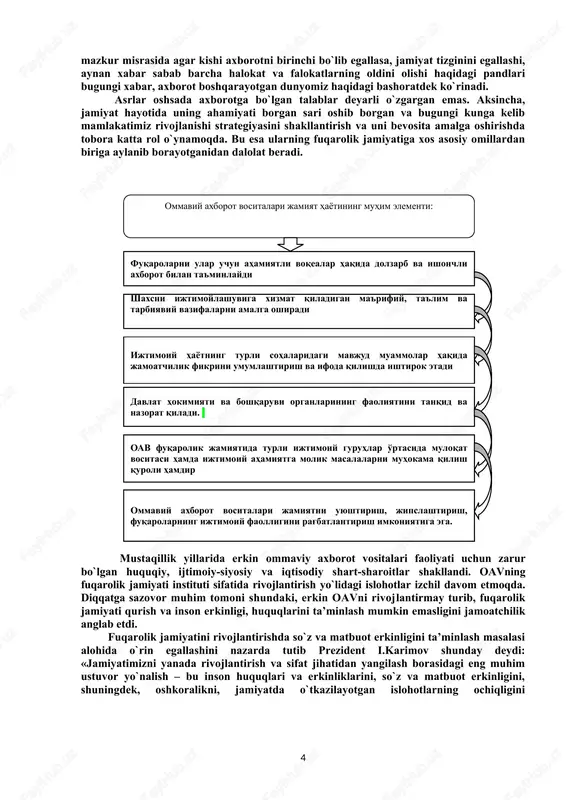 arni shakllantirish kishilik taraqqiyotining har bir bosqichida etakchi o`rinlardan birini egallab kelgan. insoniyat tarixida axborot to`plash va tarqatishning dastlabki og`zaki (voizlar, jarchilar, choparlar va boshqalar) va yozma (popiruslardagi, e’lon taxtalari va hakozolardagi) namunalari nomuntazam bo`lsada, qadim zamonlardan yaxshi ma’lum. o`sha davrlardayoq to`laqonli axborot va xabarga talab hamda ehtiyoj turli manbalarda o`z aksini topgan. zardushtiylik tarixining manbalarida aytilishicha, zardusht xudoning payg`omi (xabari)ni odamlarga etkazish orqali bosqinchilik va vayronliklar oldini olish, halol mehnat qilib, tinch-totuv yashash, adolat va haqiqatga sajda qilish kerakligini o`rgatgan. 30 asrlar oldin bitilib, bizlarga etib kelgan “avesto”dan har qanday xabar, yangilik o`zining takomilligi, haqiqiyligi, to`liqligi bilan baholanishi, uning yordamida insoniyat yaxshilik va ezgulikka qarab intilishi to`g`risida xulosa qilish mumkin. ommaviy axborotning asosiy ma’nosini anglatuvchi ma’lumot yig`ish, qayta ishlash va tarqatish hamda tezkor xabarlar yozib jamiyatni ogoh etish bilan mashg`ul kishilar amir temur davrida ham bo`lganligi ma’lum. bu haqda sohibqironning «qissai temur»da: «amr etdimkim, har sarhad va viloyat, lashkar …