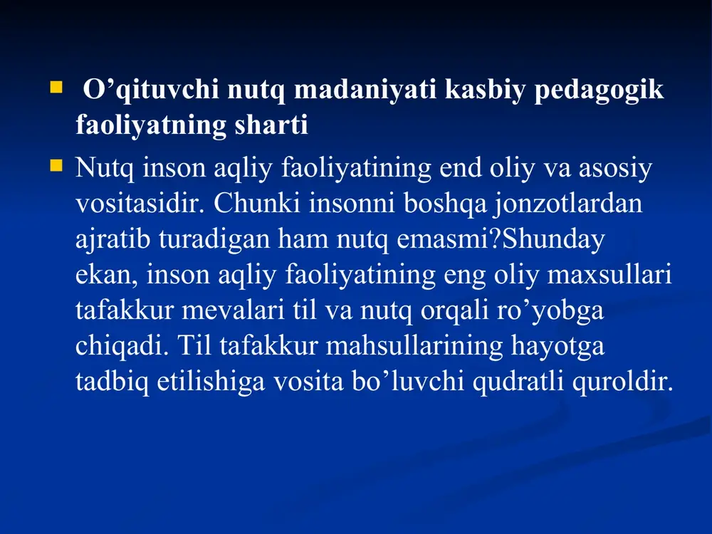 bilan, shu kunning vazifalari, o’zi xizmat ko’rsatayotgan tuman, shahar, korxona va boshqa hududlarda mehnatkashlarning amaliy faoliyati bilan yakindan bog’langan holda olib borilishini ta'minlay oladi.  madaniy-ma'rifiy xodim faoliyati uchun nodavlat tashkilotlar hamda barcha jamoat tashkilotlar bilan hamkorlik juda muximdir. har bir madaniyat uyi, madaniyat va istiroxat bog’i, madaniyat saroyi, muzeylar mafkuraviy muassasa sifatida tegishli tashkilotlarning bevosita rahbarligi ishtirokida ish olib boradilar. har bir madaniyat xodimi kaysi muassasada ishlamasin qanday lavozimni egallamasin u hamma vakt davlatimizning ishlari, davlatimiz raxbarining olib borayotgan siyosati bilan aloqador bo’lib, o’z rejalari va amaliy faoliyatini prezident farmonlari, vazirlar maxkamasining qarorlari talablariga muvofiq tashkil etadi hamda barcha jamoat tashkilotlari bilan hamkorlikda o’z faoliyatini olib boradi. mana shu talablarini amalga oshirib, u davlatning hamda mafkuraviy ishlarning faol targ’ibotchisiga aylanadi. foydalanilgan adabiyotlar:  «klubshunoslik». ikonnikova va chepelov taxriri ostida t.o’qituvchi 1983 y. «madaniy-oqartuv ishi pedagogikasi». a.muxammedov t.o’qituvchi 1984 y. muhammedov a. esonov b. karimov b. mutaxasislikka kirish. toshkent, oqituvchi, …