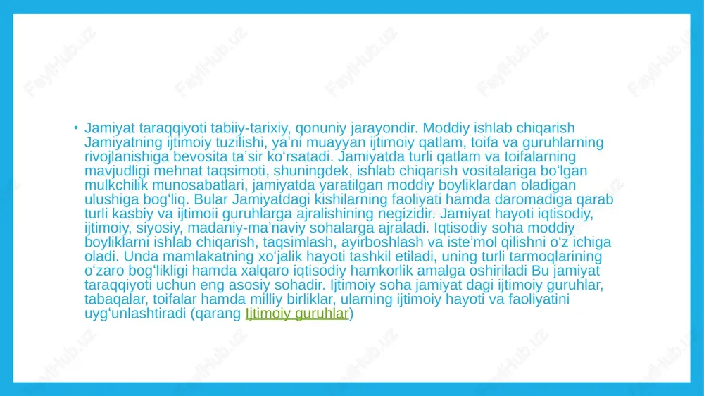 tizimi hozirgi davrdagi ilgʻor demokratik davlatlar tajribasini oʻzida aks ettiradi[1]. falsafani jamiyat rivojlanishida tutgan o’rni falsafa o‘z funksiyalari (dunyoqarash, tanqidiy, metodologik, aksiologik, bashoratlash, sintetik)ni amalga oshirishda jamiyatda muhim ahamiyatga ega bo‘lib, ijtimoiy-tarixiy jarayonlarning rivojlanishiga ta'sir ko‘rsatadi. falsafa jamlama-umumlashgan shaklda bilish jarayoni va ijtimoiy amaliyot rivoji yo‘nalishiga ta'sir etadigan paradigmalarni shakllantiradi. yaqin va o‘rta sharqda falsafaning rivojlanishi ilk o‘rta asr musulmon sivilizatsiyasining taraqqiyotiga rag‘batlantiruvchi omil bo‘ldi. uyg‘onish va yangi davrlar falsafasidagi insonparvarlik va ma'rifat g‘oyalari cherkov hukmronligi va mutlaqlashtirishni cheklashga, tabaqalarning maqomini o‘zgarishiga, fuqarolik jamiyatining shakllanishiga imkon yaratdi, nemis klassik falsafasining g‘oyalari esa qator fanlar: geologiya, biologiya, jamiyatshunoslikdagi tasavvurlarning tubdan o‘zgarishiga olib keldi. amaliy fanlar» falsafasining g‘oyalari uzoq sharq mamlakatlarida jamiyat siyosiy va ijtimoiy tizimi, iqtisodiyot, ta'lim sohasida muhim islohotlarga sabab bo‘ldi. shu bilan bir qatorda falsafa totalitar jamiyatlarda mafkura, apologetika va senzuraning quroliga aylanib, taraqqiyot rivojini to‘xtatib qo‘yishi mumkin. stalinizm falsafasining genetika va kibernetikani burjuaziyaning soxta fanlari deb e'lon qilganligini …