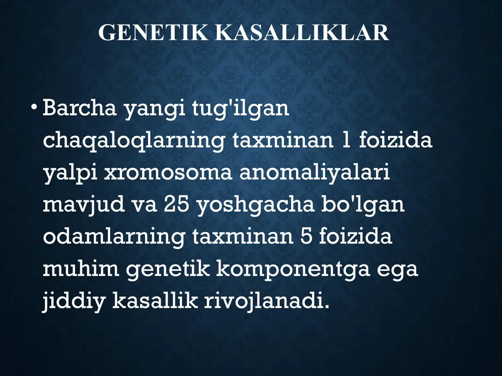 qonunlarini batafsil bayon qilishning hojati yo'q - biologiya kursida tahsil olayotgan har bir talaba ular haqida erta yoshdanoq biladi. keling, ba'zi tibbiy sharhlarni aytaylik. ma'lum bo'lgan mendeliya kasalliklari soni sezilarli darajada oshdi. insonlarda mendel merosi kitobining yaqinda nashr etilganida , mckuzik 5000 dan ortiq qoidabuzarliklarni har bir inson besh-sakkiz zararli genning tashuvchisi ekanligiga ishoniladi . ko'pchilik retsessivdir va shuning uchun katta fenotipik ta'sir ko'rsatmaydi. ushbu mutatsiyalarning taxminan 80-85% oilaviydir . qolganlari zararlangan odam tomonidan de novo olingan yangi mutatsiyalarni ifodalaydi . mutasyonlar ba'zi autosomal mutatsiyalar bilan heterozigotda qisman ifodalanish va gomozigotada to'liq ifodalanish kuzatiladi . o'roqsimon hujayrali anemiya normal gemoglobinni ( hba ) gemoglobin s ( hbs ) bilan almashtirish natijasida yuzaga keladi . biror kishi mutant gen uchun homozigot bo'lsa , barcha gemoglobin patologik turdagi hbs , hatto normal atmosfera kislorod bosimi bilan ham buzilish to'liq ifodalanadi (ya'ni, barcha qizil qon hujayralarining yarim oy deformatsiyasi va gemolitik anemiya paydo …
