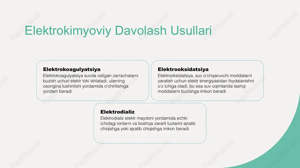 iya elektrochlorlash - bu elektr energiyasidan foydalanib, suvda xlor yaratish jarayoni, bu suvni samarali tarzda dezinfeksiya qilish va zararli mikroorganizmlarni yo'q qilish uchun mo'ljallangan, undan ichish va elektrokimyoviy diagnostikada qiyinchiliklar biologik namunalar bilan qarshi kurash biologik namunalar proteinalar, lipidlar va boshqa elektroaktiv moddalar kabi elektrokimyoviy o'lchovlarga qarshi kurashadigan moddalarni o'z ichiga oladi. elektrodning yiriklashishi va buzilishi muddati o'tganda, elektrodlar yopilishi yoki buzilishi mumkin, bu noqulay o'lchovlarga olib kelishi va tez-tez ta'mirlash va almashtirish zarurati tugallanadi. chidamlilik va tanlovlilik elektrokimyoviy diagnostikada yuqori chidamlilik va tanlovni erishish qiyin bo'lishi mumkin, chunki kompleks biologik namunalarda ma'lumotlarni aniqlash uchun murakkab texnologiyalar va materiallar talab qilinadi. standartlashtirish va qaytariladiganlik o'zlashtirish va qaytarilishni ta'minlash elektrokimyoviy diagnostikada ishonchli natijalar uchun juda muhimdir, lekin namunaviy tayyorlash va o'lchash sharoitlarining farq qilishi sababli bu qiyin bo'ladi elektrokimyoviy usullar bilan biomolekulalar aniqlash. elektrokimyoviy aniqlashning asosiy prinsiplari elektrokimyoviy aniqlash, biomolekulyar ta'sirlashlar tomonidan yaratilgan elektr sinyallarini o'lchashni o'z ichiga oladi, masalan, redoks …