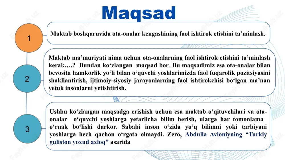 rishgan ota-onalarni maktabga chaqirib o‘quvchi yoshlar bilan davra suhbatlarini tashkil etish. maktabda onalar o‘rtasida kitobxonlik tanlovi, otalar o‘rtasida zakovat musobaqasini tashkil etish. haftaning har shanba kuni o‘tkaziladigan otalar yig‘ilishini,ya’ni surxondaryo tajribasini respublikamizning barcha viloyatlarida joriy etish. stakeholder as stakeholders in your success, our commitment goes beyond delivering exceptional services; we prioritize understanding and aligning wth the unique goals and values of our clients. thynk unlimited chora-tadbir rejasi t/r muammo amalga oshirish mexanizmi mas’ullar muddati natija 1 maktab boshqaruvida faol ishtirok etgan ota-onalar kengashi a’zolarini rag‘batlantirish yaxshi holatda emas maktabda o‘tkazilgan tadbirlarda, ijtimoiy tarmoqlarda, ota-onalar yig‘ilishlarida rag‘batlantirib borish maktab ma’muriyati yil davomida ota-onalar maktab boshqaruvida faol ishtiroki ta’minlanadi. 2. maktab ma’muriyati ota-onalardan farzandining qiziqishi haqida so‘rovnomalar o‘tkazish juda kam maktabda ota-onalar yig‘ilishlarida, ijtimoiy tarmoqlarda har oyda bir. maktab rahbari , psixolog, sinf rahbar yil davomida ota-onalar farzandlarining qiziqishlariga e’tiborli bo‘ladilar. 3 maktabda ota-onalar uchun kitobxonlik tanlovlari o‘tkazilmoqda, bu tanlovni yanada kengaytirish. …