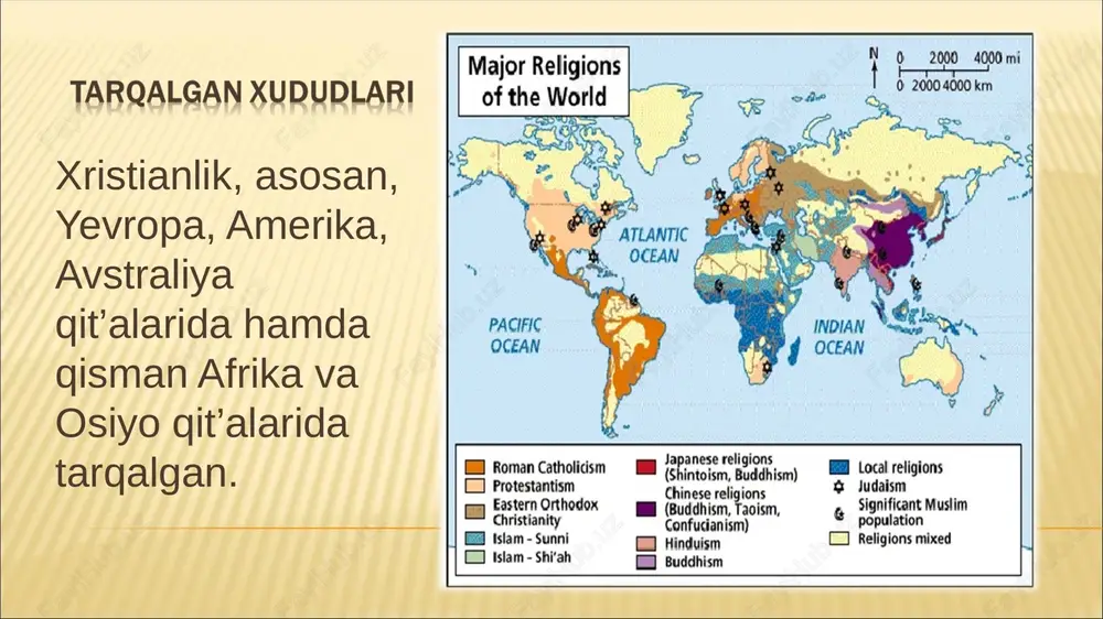 ga tegizishi (yoki qo’yishi) orqali amalga oshiriladi. nikohning sirliligi. bunda kelin-kuyov turmush qurish, farzand ko’rish va uni tarbiyalashga oq fotiha oladilar. badanni yeley bilan ishqalash sirida xudoning ruhiy va jismoniy zaifliklarni tuzatuvchi lutfu marhamatidan umid qilinadi. bibi maryamning tug’ilishi (rojdestvo bojey materi); isoning xochini tiklash (vozdvijenie kresta gospodnya); bibi maryamning ibodatxonaga kirishi (vvedenie vo xram presvyatoy bogoroditsi); isoning tug’ilishi (rojdestvo xristovo); isoni cho’qintirish (kreshenie gospodnya); olqishlash (sretenie); xushxabarning nozil bo’lishi (blagoveshanie); isoning quddusga kirishi (vxod gospodnya v ierusalim) – pasxa postidan 6 haftadan keyingi yakshanba; isoning qayta tirilishi (voskresene xristovo) – pasxa, bahorgi kecha va kunduz tengligi va oy to’lishgan birinchi yakshanba; isoning osmonga ko’tarilishi (voznesenie iisusa) – pasxadan 39 kun keyin; muqaddas ruhning tushishi (soshestvie svyatogo duxa–troitsin den); iso qiyofasining o’zgarishi (preobrajenie) – 6 avgustda. 1) diakon 2) ruhoniy (svyashennik) 3) yepiskop xristianlikning yirik yo’nalishlaridan biri katolik oqimidir. u yevropa, osiyo, afrika va lotin amerikasi mamlakatlarida tarqalgan bo’lib, muxlislari …