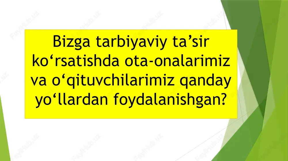 da bo‘lishi va intizomni qanday sharoitda buzganligini inobatga olib unga hayfsan e’lon qilish mumkin. uyaltirish o‘quvchining ma’lum xatti-harakatlariga jamoa yoki uning tarbiyasi uchun mas’ul bo‘lgan sub’ektlar (ota-onalar, vasiylar, jamoatchilik vakillari va boshqalar) oldida baho berish. odamning eng nozik sezgilaridan biri uyat, or-nomus va sharm-hayodir. jamoa haqida tushuncha. “jamoa” so‘zi lotincha “kollektivus” so‘zidan olingan bo‘lib, yig‘ilma, omma, birgalikdagi majlis, birlashma, guruh ma’nolarini anglatadi. aniqroq aytiladigan bo‘lsa, jamoa bu - kishilardan iborat guruh demakdir. jamoaning maqsadi albatta ijtimoiy maqsadlar bilan mos kelishi, jamiyat va davlat tomonidan qo‘llab-quvvatlanishi, davlat konstitutsiyasi va qonunlariga, jamiyat mafkurasiga qarama-qarshi bo‘lmasligi zarur. zamonaviy talqinda “jamoa” tushunchasi ikki xil ma’noda ishlatiladi: birinchidan, jamoa deganda kishilarning istalgan tashkiliy guruhi tushuniladi (masalan, ishlab chiqarish jamoasi, zavod jamoasi, xo‘jalik jamoasi va h.k.). ikkinchidan, jamoa deganda yuqori darajada uyushtirilgan guruh tushuniladi. xususan, tarbiyalanuvchilarning birlashmasi o‘ziga xos muhim belgilariga egadir. jamoa va jamoa orqali tarbiyalash tarbiya tizimida muhim ahamiyatga ega bo‘lgan tamoyillardan biridir. shaxsni …