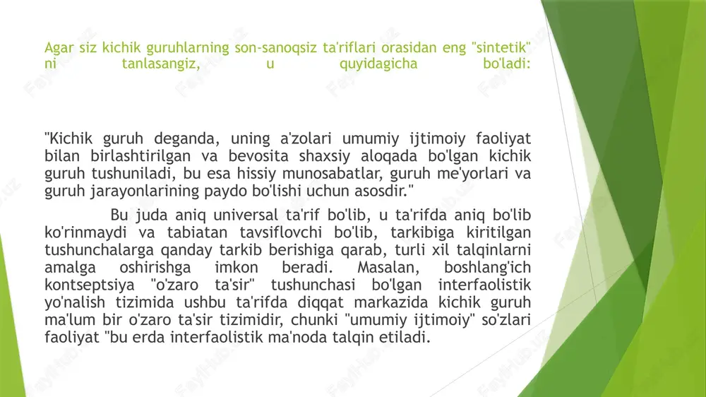 raqamini qabul qilishdi. agar tadqiqot amaliyotiga murojaat qilsak, unda bu yuqori chegarani belgilaydigan eng ixtiyoriy sonlar mavjud: 10, 15, 20 kishi. morenoning ba'zi tadqiqotlarida, kichik guruhlar, guruhlar va 30-40 yoshlarda foydalanish uchun maxsus ishlab chiqilgan sotsiometrik texnikaning muallifi western electric o'z o'rni yig'uvchilarining unumdorligi pasayib borayotgani bilan duch keldi. uzoq muddatli tadqiqotlar (mayoning taklifiga qadar) sabablarni qoniqarli tushuntirishga olib kelmadi. keyin 1928 yilda mayo taklif qilindi, u o'zining tajribasini o'rnatdi, dastlab ish xonasining yoritilishi kabi omilning mehnat unumdorligiga ta'sirini aniqlashni maqsad qilgan. hammasi bo'lib hawthorne tajribalari 1924 yildan 1936 yilgacha davom etdi, ular turli bosqichlarni aniq ko'rsatib turibdi, ammo bu erda faqat tajribaning asosiy sxemasi takrorlanadi. mayo tomonidan aniqlangan eksperimental va nazorat guruhlarida turli xil ish sharoitlari joriy qilindi: eksperimental guruhda yorug'lik oshdi va mehnat unumdorligining oshishi ko'rsatildi, nazorat guruhida doimiy yoritishda mehnat unumdorligi oshmadi. keyingi bosqichda eksperimental guruhda yorug'likning yangi o'sishi mehnat unumdorligini yangi o'sishiga olib keldi; ammo to'satdan, …