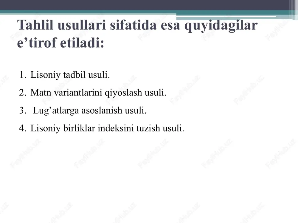 ning asari yoki parchasi kabi) aniqlash va ularning asar mazmuni bilan qay darajada uyg’unligi badiiy mazmun ifodasidagi o’rni, asosiy matn bilan lisoniy va semantik bog’lanishidagi muhim holatlar haqida fikr yuritish badiiy matn lingvopoetikasini ochishda favqulodda zarurdir. lisoniy tabdil usuli. tabdil – “almashtirish, o’zgartirish, o’rin almashtirish” degan ma’noni bildiradi. ayrim adabiyotlarda o’zakdosh so’zlarning juft holda qo’llanishiga nisbatan ham ishlatilishi aytiladi32. asar tilining badiiyligi, ishonarliligi, yozuvchining mualliflik mahoratini aniqlashda ushbu tahlil usuli natijalaridan foydalaniladi. asarda qo’llanilgan so’z yoki iboralarni, jumlalarni qayta tuzib ko’rish, o’xshashi bilan almashtirib ko’rish va shu asosda baho berish nazarda tutiladi. masalan, abdulia qahhorning «anor» hikoyasidagi mana bu misolga e’tibor bering: «yo qudratingdan,indamaydi-ya! – dedi turobjon keltirgan matoini titkilaab-mana, chaynab ko’r! ko’rgin, bo’lmasa, innaykiyin degin… ayni o’rinda narsa so’zi emas, balki atayin mato so’zi qo’llanilgan. narsa so’zi uslubiy jihatdan xolis, mato so’zi esa ayni ma’nosi bilan xolis emas, ya’ni unda kamsitish bilan bog’liq ma’no qirrasi mavjud, bu ma’no qirrasi …
