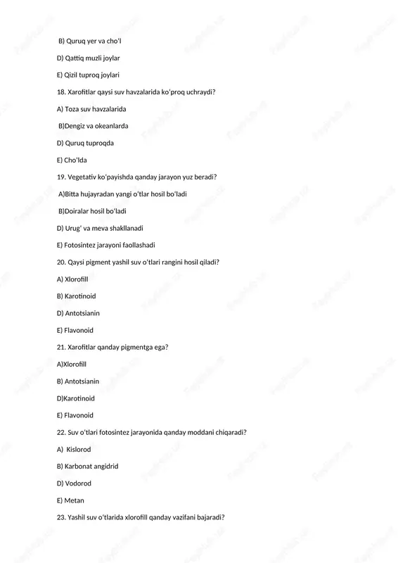 yashil suv oʻtlari test savollari - Page 4
