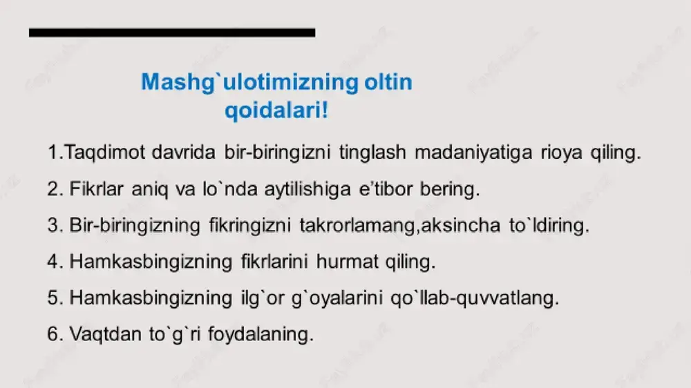 vakillari, ota-onalar, pedagog xodimlar va o‘quvchilar tomonidan ta’lim muassasasi faoliyatiga bola huquqlarini himoya qilish bo`yicha erishilgan natijalarga nisbatan ishonchni shakllantirishga erishish ta’lim muassasasi va uning ta’lim xizmatlariga huquq va burchga oid turli tadbirlarni yo‘lga qo‘yish ta’lim muassasasida bola huquqini himoya qilish doirasida jamoatchilik e’tiborini jalb qilishga erishish ta’lim muassasalarida bolalarning huquqiy ong va huquqiy madaniyatini shakllantirish xulosa sizdan! 1 2 men o`zbekiston respublikasi nomidan bolalar huquqini himoya qilish bo`icha quyidagilarni taklif qilaman…..guruh bilan ishlang. e’tiboringiz uchun tashakkur! image2.png image4.png image5.png image6.png image7.jfif image8.png image9.png image10.png image11.png image12.png image3.png image13.png image14.png image15.jpg image16.jpg image17.jfif image18.jfif image19.jfif image20.jfif image21.jfif image22.jfif image23.jfif image24.jfif image25.jfif image26.png image27.jpg image28.png image29.jfif image30.jfif image31.jfif image1.png /docprops/thumbnail.jpeg