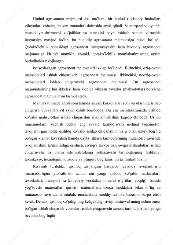 irish uchun uni yangi qishloq xo’jalik mashinalari, texnikalari, transport va kimyoviy vositalar, mineral o’g’itlar, yoqilg’i hamda yog’lovchi materiallar, qurilish materiallari, ozuqa moddalari bilan to’liq va mutanosib ravishda ta’minlab, mustahkam moddiy-texnika bazasini barpo etish kerak. demak, qishloq xo’jaligining kelajakdagi rivoji dastavval uning uchun zarur bo’lgan ishlab chiqarish vositalari ishlab chiqaruvchi sanoat tarmoqlari faoliyatiga bevosita bog’liqdir. aholining oziq-ovqat va boshqa turdagi iste’mol tovarlari bilan ta’minlash qishloq xo’jaligi tarmog’ida yetishtirilgan xomashyolardan aholining barcha talablarini qondira oladigan oziq-ovqat va nooziqovqat mahsulotlari ishlab chiqaruvchi sanoat tarmoqlarining serqirrali faoliyatiga ham bog’liq. bozor munosabatlari sharoitida iqtisodiyot tarmoqlarining, shu jumladan, qishloq xo’jaligi ishlab chiqarishining samaradorligi ko’p jihatdan boshqa tarmoqlar ishlab chiqarish faoliyatiga chambarchas bog’liq. sababi, bir tarmoqning pirovard mahsuloti boshqa bir tarmoq uchun ishlab chiqarish vositasi yoki xom-ashyosi bo’lib xizmat qiladi va uning tarmoq uchun birlamchi qayta ishlash yoki mahsulotni iste’molchiga yetkazib berish xizmatini vujudga keltiradi. qishloq xo’jaligi bir tomondan, texnika, qishloq xo’jaligi mashinalari, yonilg’i-moylash materialllari, kimyoviy vositalar, …