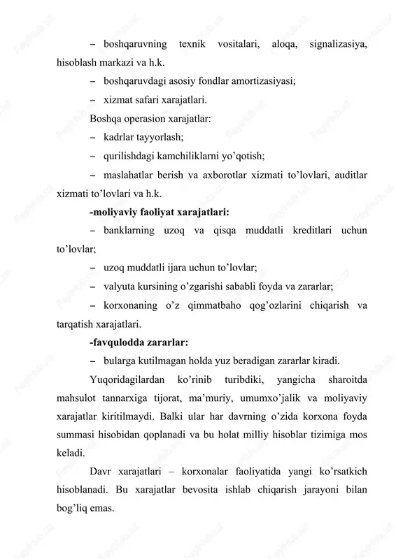 arajatlar korxonani xo’jalik jihatdan boshqarish bilan bog’liq bo’lib unga ortiqcha xarajat va nobudgarchiliklar ham (jarima, kamomad, brak, bekor turishlar) qo’shiladi. mahsulot hajmi bilan bog’liqligiga qarab xarajatlar o’zgaruvchan va shartli doimiy xarajatlarga ajratiladi. o’zgaruvchan xarajatlar mahsulot hajmi o’zgarishiga qarab o’zgaradi (xom ashyo, asosiy va yordamchi materiallar, energiya, asosiy ishchilarning ish haqi va h.k). shartli doimiy xarajatlar mahsulot hajmi o’zgarishiga qarab o’zgarmaydi (boshqaruv xarajatlari). mahsulot hajmining ortishi shu xarajatlar hisobiga uning bir donasi tannarxining pasayishiga olib keladi. mahsulotlarning ayrim turlari orasida taqsimlanishiga qarab xarajatlar bevosita va bilvosita xarajatlarga ajratiladi. bevosita xarajatlar ayrim mahsulotlar tannarxiga to’g’ridan-to’g’ri qo’shiladi (xom ashyo yoki asosiy materiallar). bilvosita xarajatlar ayrim mahsulotlar turlari bo’yicha shartli ravishda qandaydir to’g’ri xarajat (masalan, ish haqi)ga nisbatan proporsional ravishda taqsimlanadi. xarajatlarni bunday guruhlarga ajratish bir necha xil mahsulot ishlab chiqaradigan korxonalarga xos bo’lib, bir xil mahsulot ishlab chiqaradigan korxonalarga hamma xarajatlar ham o’sha mahsulot tannarxiga kiradi. mahsulot tannarxining dinamikasini o’rganishning muhim shartlaridan biri …