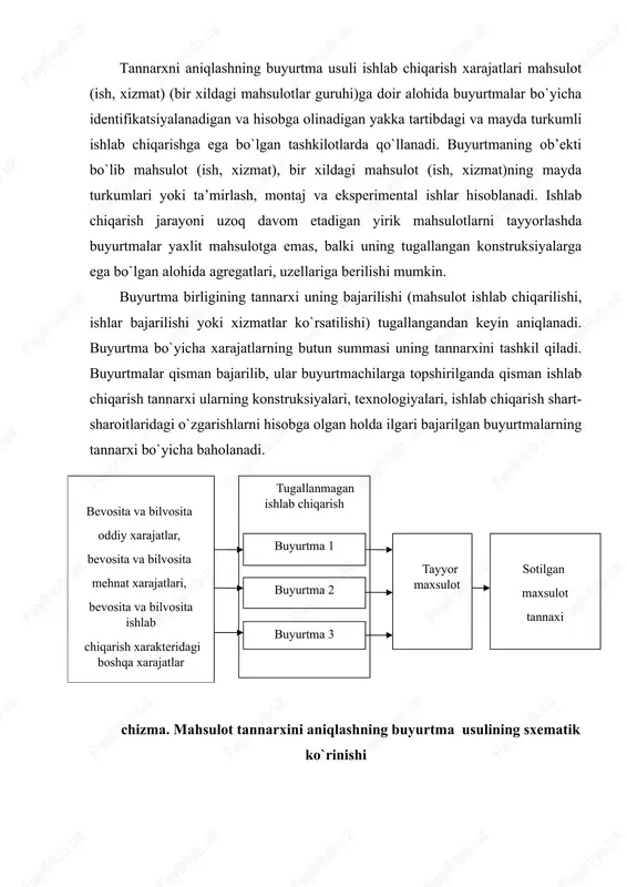 ulardan har biri o`zining sotish narxiga ega bo`lgan mahsulotlar (ishlar, xizmatlar) bir vaqtning o`zida ishlab chiqarilganda ushbu turdagi mahsulotlar (ishlar, xizmatlar) birgalikda ishlab chiqariladigan mahsulot (ishlar, xizmatlar) deb ataladi. asosiy mahsulot (ishlar, xizmatlar)ni ishlab chiqarish jarayonida yuzaga keladigan mahsulot (ishlar, xizmatlar), sotish qiymati asosiy mahsulot (ishlar, xizmatlar)ga qaraganda juda past bo`lgan mahsulot (ishlar, xizmatlar) qo`shimcha mahsulot (ishlar, xizmatlar) deb ataladi. chizma. mahsulot tannarxini aniqlashning bosqichli usulining sxematik ko`rinishi. budjet tashkilotlarida tovar(ish, xizmat)lar ishlab chiqarish xarajatlari va sotish hisobini tashkil etish. qo`shimcha mahsulot (ishlar, xizmatlar)dan birgalikda ishlab chiqariladigan mahsulot (ishlar, xizmatlar)ning farqi shundan iboratki, ularni taqsimlash nuqtasiga yetgunga qadar turli xildagi mahsulotlar (ishlar, xizmatlar) sifatida identifikatsiyalash mumkin emas. birgalikda ishlab chiqariladigan mahsulot (ishlar, xizmatlar)ning sotish qiymatini bo`linish nuqtasida aniqlash mumkin bo`lgan hollarda birgalikda ishlab chiqariladigan mahsulot (ishlar, xizmatlar)ning ishlab chiqarish tannarxini aniqlash maqsadida ishlab chiqarish xarajatlarini bo`linish nuqtasida taqsimlash quyidagi usullardan biri bilan amalga oshiriladi: a) natura ko`rsatkichlaridan foydalanish usuli. ushbu …