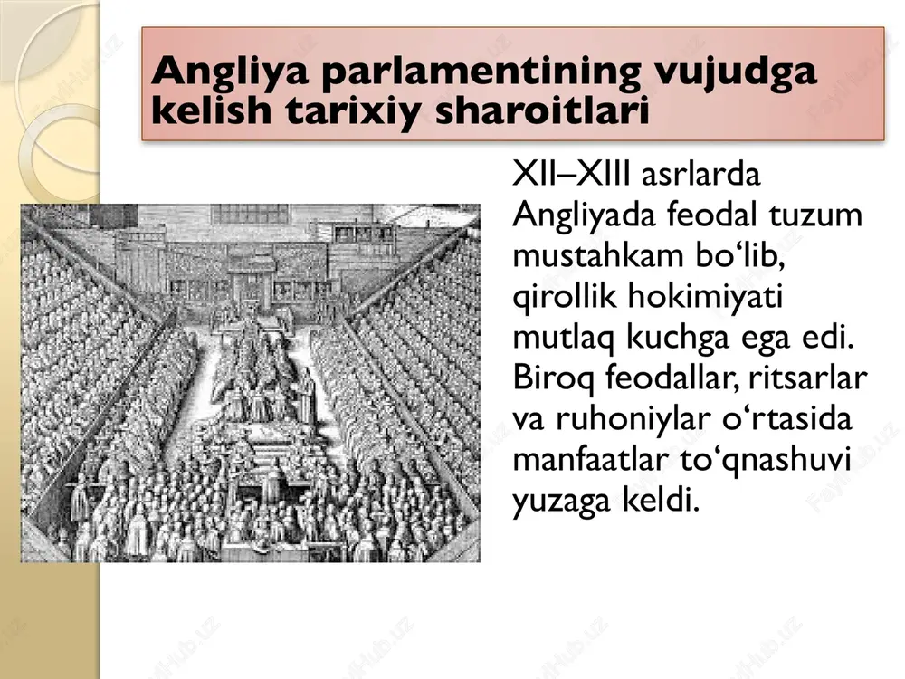 iya tizimi asos solindi. shunday qilib, bosh shtatlar fransiyada xalq suvereniteti, tenglik va adolat tamoyillarining shakllanishiga turtki berdi. xulosa fransiya bosh shtatlarining faoliyati mamlakat siyosiy tarixida o‘chmas iz qoldirdi. dastlab qirollik hokimiyatini mustahkamlash uchun yaratilgan bu institut, vaqt o‘tishi bilan xalq vakillarining siyosiy kuch sifatida shakllanishiga olib keldi. ayniqsa, 1789-yilgi yig‘ilish orqali fransiya inqilobiga zamin yaratgan bosh shtatlar nafaqat fransiya, balki butun yevropa tarixida demokratiyaning rivojlanishiga katta hissa qo‘shdi. foydalanilgan adabiyotlar o‘rmonov s. jahon tarixi, toshkent: “sharq”, 2019. karimov a. yevropa o‘rta asrlar tarixi, toshkent: “fan va texnologiya”, 2020. husanov b. siyosatshunoslik asoslari, toshkent, 2018. qodirov m. davlat va huquq tarixi, toshkent: “iqtisodiyot”, 2021. abdurahmonov n. fransuz inqilobi tarixi, toshkent, 2017. xoliqulov r. fransiyada konstitutsion islohotlar, toshkent, 2018. g‘ofurov b. jahon siyosiy institutlari tarixi, toshkent, 2019. mirzayev o. fransiya tarixida bosh shtatlar, toshkent, 2020. saidov a. huquqiy davlat va demokratiya tamoyillari, toshkent, 2018. tohirov j. yevropa inqiloblari va siyosiy g‘oyalar, …