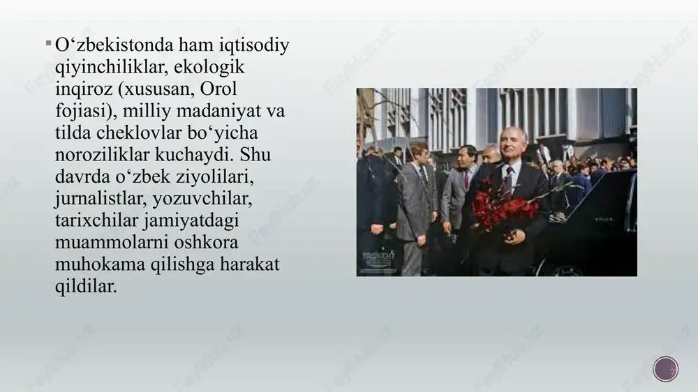 igini e’lon qildi va uni mastaqillik to’g’risidagi qonun bilan mustahkamlashni taklif qildi. sessiyada «o’zbekiston respublikasining davlat mustaqilligi to’g’risidagi oliy kengash bayonoti» qabul qilindi. bayonotda bunday deyilgan edi : «mustaqillik deklaratsiyasini amalga oshira borib, o’zbekiston sovet sotsialistik respublikasi oliy kengashi o’zbekistonning davlat mustaqilligini va ozod suveren davlat - o’zbekiston respublikasi tashkil etilganligini tantanali ravishda e’lon qiladi». oliy kengash sessiyasida «o’zbekiston respublikasining davlat mustaqilligini e’lon qilish to’g’risida» qaror qabul qilindi. mazkur qarorda: 1) respublikaning davlat mustaqilligi to’g’risidagi oliy kengash bayonoti tasdiqlansin va resrublika bundan buyon o’zbekiston respublikasi deb atalsin; 2) 1 sentyabr o’zbekiston respublikasining mustaqillik kuni deb belgilansin va 1991 yildan boshlab bu kun bayram va dam olish kuni deb e’lon qilinsin, deb qat’iy belgilab qo’yildi. oliy kengash sessiyasida «o’zbekiston respublikasining davlat mustaqilligi asoslari to’g’risida» qonun qabul qilindi. o’zbekiston respublikasi oliy kengashining vii sessiyasida 1991 yil 30 sentyabr kuni «o’zbekiston respublikasining davlat mustaqilligi asoslari to’g’risi»gi qonunga konstitutsiyaviy qonun maqomini berishga qaror qilindi. …