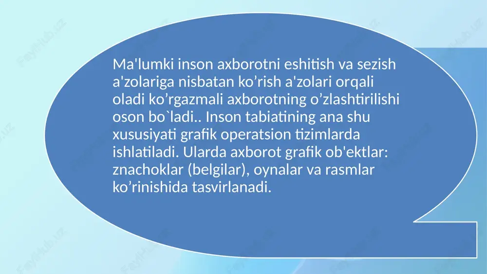 o’’ljallangan dasturlar; · ikki o’lchamli animasiya dasturlari; · uch o’lchamli animasiya dasturlari; · ikki o’lchamli animasiya dasturlari; · ikki o’lchamli va uch o’lchamli animasiya dasturlari; · videotasvirlarni qayta ishlovchi komplekslar; · ilmiy vizuallashtirish ishlarini bajaruvchi dasturlar. kompyuter grafikasi va animasiyasi dasturlari rassom va dizaynerlar, poligrafchi va kinematografchilar, kompyuter o’yinlari va o’qitish dasturlari yaratuvchilari, klipmeyker va olimlar, shuningdek o’z faoliyatida turli formatdagi tasvirlardan foydalanuvchi barcha mutaxassislarda ham katta qiziqish uyg’otadi. poligrafiya ishlari va rasm chizish uchun mo’ljallangan kompyuter grafikasi dasturlari matnni turli ko’rinishdagi illyustrasiyalar bilan to’ldirish, saxifalar dizaynini yaratish, hamda yuqori sifatli poligrafiya maxsulotlarini chop ettirish imkoniga egadirlar. bunday dasturlarga misol qilib, tasvirlarni qayta ishlash imkonini beruvchi adobe photoshop rastrli paketini keltirish mumkin. bu va sho’nga o’xshash paketlar rastrli tasvirlarni taxrirlash va montaj qilish uchun zarur bo’lgan vositalardan: skanerlangan tasvirlar rangini korreksiyalash, fotosuratlarni «tekislash», maxsus effektlar va maskalardan foydalanish imkonini beradi. paketning so’nggi versiyalari tasvirlarning ko’p qatlamli to’zilmasini qo’llash vektorli konturlarni …