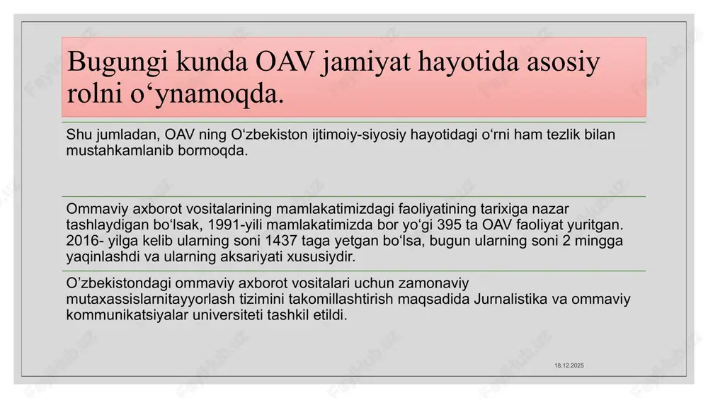 his etishi qiyin kechmoqda. 20.10.2025 shu sababli ular o’zi uchun yangi bo’lgan hozirgi vaziyatda ba‘zan hali ham nima qilish yoki nima qilmaslik haqida yuqoridan ko’rsatma kutib o’tirgandek ko’rinishi to’g’ri tanqid qilinmoqda. shu o‘rinda ba‘zi tanqidiy-tahliliy fikrlarga e‘tibor qaratsak. www.kun.uz saytida berilgan xabarda quyidagilar bayon etilgan: ―o’zbekiston respublikasi bosh vaziri abdulla aripov oav bo’yicha selektor o’tkazmoqda. hukumat rahbari vazirlik, hokimlik idoralari va boshqa tashkilotlarda oav bilan ishlash talab darajasida emasligini tanqidga oldi. «bugungi kunda oav mamlakatda sodir bo’layotgan dolzarb voqealarga tezkor munosabat bildirmoqda. matbuotda ham turli mavzulardagi tanqidiy va tahliliy materiallar keskin ko’paydi. bu esa jamoatchilik fikri shakllanishida muhim rol o’ynamoqda. 20.10.2025 tan olish kerak, bundan 2-3 yil avval oavdagi bunday ochiqlikni ko’pchilik tasavvur ham qila olmasdi. ammo davlat organlari va oav o’rtasida hamkorlik qanday yo’lga qo’yilgani haqidagi savolga javob yo’q. to’g’risini aytish kerak, ba‘zi rahbarlar matbuot bilan ishlashni ikkinchi va hatto beshinchi darajali ish deb qaramoqda. ba‘zi tashkilotlar axborot xizmati …