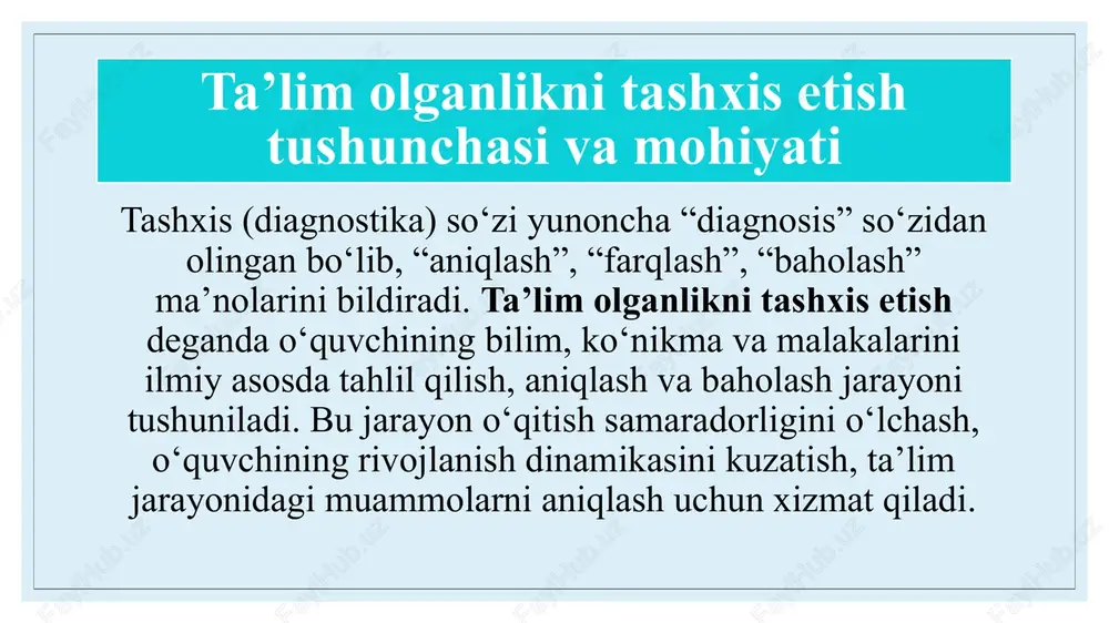 vazifasi ta`limning mavjud jarayonlarini urganish, uning turli jixatlari urtasidagi boglikliklar, ularning moxiyatini ochib berish, rivojlanish tendensiyalari va kelajagini aniklashdan iboratdir. uzlashtirilgan nazariy bilimlar ta`lim amaliyotini yunaltirish, ta`limini jamiyat tomonidan kuyilayotgan ijtimoiy talablarga muvofik takomillashtirishga imkon beradi. ta`lim mazmunini anglab olish, ta`lim tamoyillari, ta`lim metod va vositalarini kullash me`yorlarini aniklash asosida didaktika amaliy-me`yoriy xamda tashkiliy-texnologik vazifani bajaradi. didaktika uchun “umumiy va aloxida”, “moxiyati va xodisa”, “karama-karshilik”, “bogliklik” kabi falsafiy tushunchalar xam muxim axamiyatga ega. didaktikada kullaniladigan umumiy-ilmiy tushunchalar orasida “tizim”, “tuzilma”, “vazifa”, “element” kabilar aloxida urin tutadi. ezoterik paradigma (yunoncha «esoterikos» ichki, sirli, yashirin, fakatgina biluvchilar uchun muljallangan insonning dunyo bilan uzaro alokalari yuksak darajalarini aks ettiradi). modelning moxiyati xakikat abadiy va uzgarmas, doimiy ekanligini ta`kidlashdan iborat. paradigma tarafdorlari xakikatni bilib bulmasligi, unga fakatgina faxmlash asosida erishish mumkinligini ta`kidlaydilar. pedagogik faoliyatning oliy maksadi koinot bilan mulokot, ukuvchining tabiiy kuchlarini ozod etish va rivojlantirishdan iborat. shu bilan birga, ukituvchining ximoyalash vazifasi muximdir, …