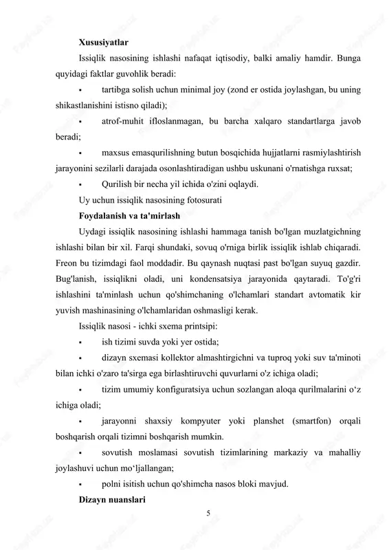 an hududlarda ikki valentli dizayn yordamida uyni issiqlik nasosi bilan isitish koʻproq mos keladi. ikkinchi issiqlik manbai tufayli berilgan harorat diapazoni kengaytiriladi, bu esa 20 daraja selsiygacha bo'lgan haroratga erishish imkonini beradi. ta'kidlash joizki, issiqlik nasosini o'rnatishda quvvat mumkin bo'lgan ta'sirning 75-80 foizi bilan cheklangan. yo'qolgan parametrlar qo'shimcha issiqlik manbai bilan qoplanadi. shu bilan birga, ishlash farqlari ahamiyatsiz. agar biz geotermal tizim bilan to'liq isitishga e'tibor qaratadigan bo'lsak, tizimga suvli elektr isitgichni ulash mumkin, agar atrof-muhit harorati noldan 20 darajadan pastga tushmasa, u normal ishlaydi. muqobil manbalar bilan taqqoslash issiqlik nasosini o'rnatish global gaz quvuri mavjud bo'lmagan mintaqalarda dolzarbdir va shisha issiqlik manbasini sotib olish har doim ham foydali va amaliy emas. yog'och va ko'mir bilan solishtirganda, ko'rib chiqilayotgan tizim ancha samarali va yo'qkatta mehnat xarajatlarini talab qiladi. boshqa imtiyozlar: · suyuq sovutgichli qozon katta miqdorda xom ashyo va maxsus xonani talab qiladi, bu kichik qishloq uylari uchun mos kelmaydi; …