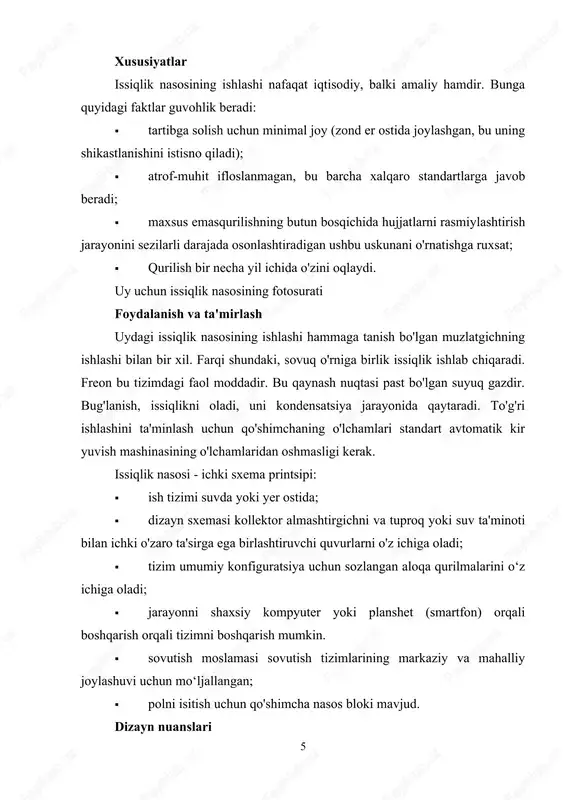 an hududlarda ikki valentli dizayn yordamida uyni issiqlik nasosi bilan isitish koʻproq mos keladi. ikkinchi issiqlik manbai tufayli berilgan harorat diapazoni kengaytiriladi, bu esa 20 daraja selsiygacha bo'lgan haroratga erishish imkonini beradi. ta'kidlash joizki, issiqlik nasosini o'rnatishda quvvat mumkin bo'lgan ta'sirning 75-80 foizi bilan cheklangan. yo'qolgan parametrlar qo'shimcha issiqlik manbai bilan qoplanadi. shu bilan birga, ishlash farqlari ahamiyatsiz. agar biz geotermal tizim bilan to'liq isitishga e'tibor qaratadigan bo'lsak, tizimga suvli elektr isitgichni ulash mumkin, agar atrof-muhit harorati noldan 20 darajadan pastga tushmasa, u normal ishlaydi. muqobil manbalar bilan taqqoslash issiqlik nasosini o'rnatish global gaz quvuri mavjud bo'lmagan mintaqalarda dolzarbdir va shisha issiqlik manbasini sotib olish har doim ham foydali va amaliy emas. yog'och va ko'mir bilan solishtirganda, ko'rib chiqilayotgan tizim ancha samarali va yo'qkatta mehnat xarajatlarini talab qiladi. boshqa imtiyozlar: · suyuq sovutgichli qozon katta miqdorda xom ashyo va maxsus xonani talab qiladi, bu kichik qishloq uylari uchun mos kelmaydi; …