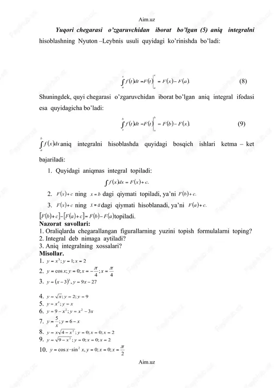 ( ) . a f b f x f dx x f b a b a - = = ò ( ) ( ) ( ) ( ) . a f x f t f dt t f x a x a - = = ò ( ) ( ) ( ) ( ) . x f b f t f dt t f b x b x - = = ò ( ) ò b a dx x f ( ) ( ) ò + = . c x f dx x f ( ) c x f + b x = ( ) . c b f + ( ) c x f + a x = ( ) . c a f + ( ) [ ] ( ) [ ] ( ) ( ) a f b f c a f c b f - = …