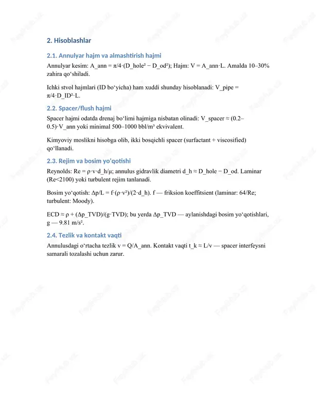 quduqda suyuqlikni almashtirish (displacement) - Page 4