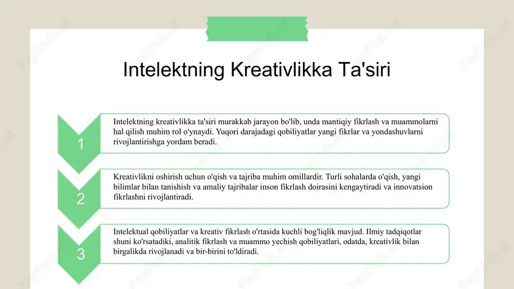 di. bu jarayonni rivojlantirish uchun muammolar yechish, mantiqiy o'yinlar va ta'lim metodlaridan foydalaniladi. analitik va ijodiy fikrlashni birlashtirish yangi g'oyalar yaratishda muhimdir. photo by javier trueba on unsplash intelekt va kreativlikning asosiy farqlari intelekt mantiqiy fikrlash, muammolarni hal qilish va tahlil qilish qobiliyatidir. bu yangi bilimlarni o'zlashtirish va sistematik yondashuv bilan bog'liq. kreativlik yangi g'oyalar, innovatsiyalar va noan'anaviy yondashuvlarni yaratishga qodir. bu tashqi dunyoni o'zgartirish va yangi imkoniyatlar yaratishda muhimdir. har birining o'ziga xos xususiyatlari va qobiliyatlari intelekt tizimli yondashuv, ma'lumotlarni yig'ish va tahlil qilish bilan ajralib turadi. bu muammolarni mantiqiy hal qilish uchun asos bo'ladi. kreativlik yangi fikrlar va yechimlar yaratish, tashqi dunyo bilan innovatsion aloqalar o'rnatish uchun imkon beradi. bu muhitni rivojlantirishga xizmat qiladi. intelekt va kreativlik: farqlar intelekt va kreativlik o'rtasidagi o'xshashliklar intelekt va kreativlik fikrlashning muhim komponentlari bo'lib, ular qandaydir muammoni hal qilishda yoki yangi g'oyalarni yaratishda bir-birini to'ldiradi. ular o'zaro bog'liq bo'lib, kreativ fikrlash odatda …