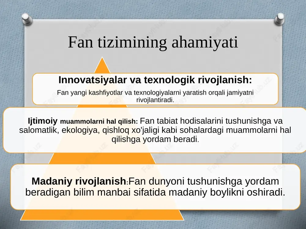irish uchun raqamli nazorat asosidagi test tizimlarini qo‘llash lozim. fan va ta’lim sohasida kurash usullari va vositalari bugungi globallashuv davrida ta’lim tizimi milliy taraqqiyotning asosiy omiliga aylanmoqda. shu sababli fan va ta’lim sohasida mavjud muammolarga qarshi kurashish, ularni yengish uchun samarali usullar va vositalarni ishlab chiqish dolzarb ahamiyat kasb etadi. kurashning mohiyati — nafaqat muammolarni aniqlash, balki ularni tizimli islohotlar orqali bartaraf etish, fan va ta’lim integratsiyasini mustahkamlashdir. davlat siyosati orqali kurash usullari fan va ta’limni rivojlantirishdagi eng asosiy vosita — bu davlat siyosatining izchil yo‘nalishidir. so‘nggi yillarda o‘zbekistonda qabul qilingan “ta’lim to‘g‘risida”gi qonun (2020-yil, yangi tahrir) va “ilm-fanni 2030-yilgacha rivojlantirish konsepsiyasi” bu yo‘nalishda muhim hujjatlar hisoblanadi. ularning asosiy maqsadi: ta’lim sifati va samaradorligini oshirish; innovatsion va raqamli ta’limni joriy etish; ilmiy izlanishlar uchun moliyaviy va tashkiliy sharoit yaratish. kurash usuli: normativ-huquqiy bazani kuchaytirish, davlat tomonidan grant va innovatsion dasturlarni qo‘llab-quvvatlash. vosita: davlat byudjeti, xalqaro fondlar, strategik dasturlar. innovatsion va …