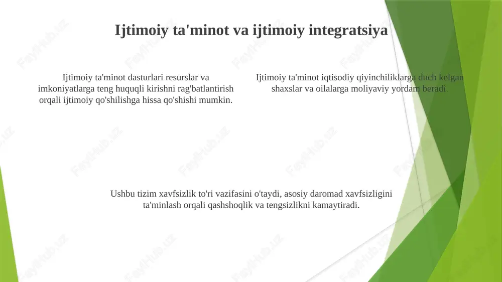 ini o'taydi va ularning maqbulligi va nafaqalar darajasiga ta'sir qiladi. davlatlar ijtimoiy ta'minotga qo'shimcha imtiyozlar qo'shib, umumiy daromadni qo'llab-quvvatlashda farqlar yaratishi mumkin. ish haqi soliqlari va badallar ijtimoiy ta'minot davlat ijtimoiy siyosatining muhim omili bo'lib, nafaqaga chiqishni rejalashtirish va iqtisodiy xavfsizlikka ta'sir qiladi. ijtimoiy ta'minot pensiya, nogironlik va merosxo'rlik nafaqalari bilan ta'minlaydi. ijtimoiy ta'minot pensiya, nogironlik va merosxo'rlik nafaqalari bilan ta'minlaydi. imkoniyatsizlar nafaqasi nogironlik nafaqalari tibbiy holat tufayli ishlamaydigan shaxslarga moliyaviy yordam beradi. ijtimoiy sug'urta tizimi nogironlar va ularning oilalari uchun daromad xavfsizligini ta'minlovchi muhim xavfsizlik tarmog'i vazifasini o'taydi. davlat ijtimoiy siyosatlari ko'pincha nogiron shaxslar uchun qo'shimcha qo'llab-quvvatlash xizmatlari va dasturlarini taqdim etish orqali ijtimoiy ta'minotni to'ldiradi. tizimni moliyalashtirish sistem qarish aholisi va o'sib borayotgan tibbiyot xarajatlari bilan bog'liq muammolarga duch kelmoqda. ijtimoiy sug'urta keksalar va nogironlar uchun muhim daromad manbai hisoblanadi. ish haqi soliqlari bilan moliyalashtiriladi, ish beruvchilar va xodimlar ham hissa qo'shadilar. pension imtiyozlari davlat ijtimoiy siyosatlari ijtimoiy …