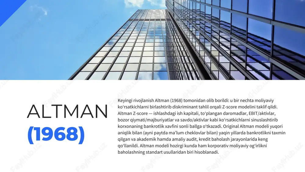 halliy iqtisodiyot uchun zanjirli salbiy effektlar. shu sababli, ko‘plab mamlakatlarda insolvensiya va bankrotlikni boshqarish uchun maxsus qonunchilik bazasi, qayta tuzish tartiblari va kreditorlar bilan muzokaralar mexanizmlari yaratilgan. amalga oshiriladigan chora-tadbirlar orasida qarzlarni restrukturizatsiya qilish, aktivlarni sotish, qo‘shimcha kapital jalb etish yoki davlat tomonidan vaqtinchalik moliyaviy yordam ko‘rsatish kabi variantlar mavjud. xulosa xulosa qilib aytganda, korxona iqtisodiy nochorligini tahlil qilish — bu moliyaviy nisbatlar, statistik modellar, makro va mikro omillarni integratsiyalashgan holda olib boriladigan murakkab va ko‘p qirrali jarayon. ilmiy tadqiqotlar (beaver, altman, ohlson va boshqalar) bu sohada mustahkam nazariy poydevor yaratgan va amaliy joriy etish uchun guvohlik beradi; shuningdek, so‘nggi yillar global darajada insolvensiyalarning o‘sishi tendensiyasini ko‘rsatmoqda, bu esa korxonalar uchun erta ogohlantirish, stress-test va likvidlik rejalarini kuchaytirishni talab qiladi. tahlil jarayonida sanoat va hududiy xususiyatlarni hisobga olish, bir nechta model va indikatorlarni birgalikda qo‘llash, hamda moliyaviy monitoringni doimiy tashkil etish asosiy tavsiyalar hisoblanadi. rahmat!