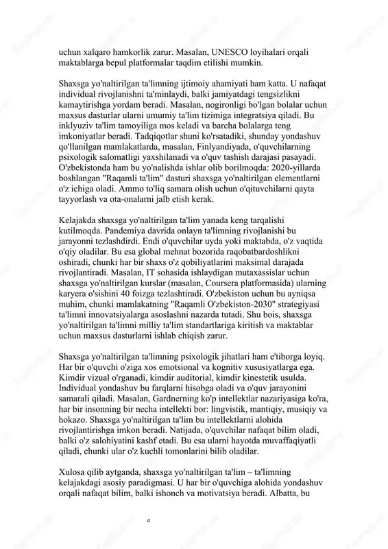 a o'qituvchilarning soni yetarli emas va ularning malakasi ham bu yangi usullarga moslashtirilmagan. ikkinchidan, texnologik infratuzilma muammosi bor. qishloq joylarda internet va gadjetlarning mavjud emasligi shaxsga yo'naltirilgan onlayn platformalardan foydalanishni qiyinlashtiradi. uchinchidan, ota-onalarning ishtiroki ham muhim, ammo ularning ko'pchiligi bu tizim haqida yetarli ma'lumotga ega emas. masalan, o'zbekistonda ta'lim islohotlari doirasida shaxsga yo'naltirilgan yondashuvni joriy etish bo'yicha loyihalar boshlangan bo'lsa-da, amaliyotda bu jarayon sekin kechmoqda. shu sababli, ta'lim tizimini o'zgartirish uchun nafaqat nazariy bilimlar, balki amaliy treninglar va moliyaviy qo'llab-quvvatlash zarur. shaxsga yo'naltirilgan ta'limning rivojlanishida texnologiyalar hal qiluvchi rol o'ynaydi. bugungi kunda sun'iy intellekt (ai) va katta ma'lumotlar (big data) tahlili o'quv jarayonini inqilobiy o'zgartirmoqda. masalan, adaptiv learning system (als) deb ataluvchi tizimlar o'quvchining har bir harakatini kuzatib, unga mos kontent taklif etadi. agar bola fizikadan tushunmovchilik ko'rsatsa, tizim avtomatik ravishda oddiyroq tushuntirishlar yoki video darslarni chiqaradi. bu nafaqat vaqtni tejaydi, balki o'qituvchini murakkab tahlillardan ozod qiladi. bundan tashqari, virtual …