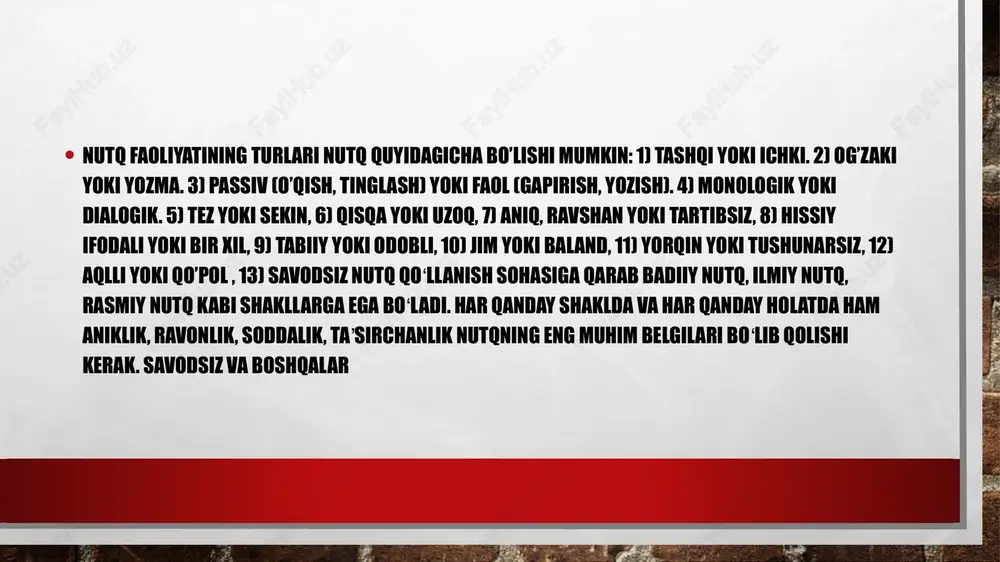 sh kerak.nutq faoliyati aloqa ishtirokchilarining ijtimoiy mavqeini tasdiqlash vositalaridan biridir. ijtimoiy maqomni namoyish qilishning ijtimoiy-ramziy vositalari davolash usullari hisoblanadi. keling, murojaatlarni taqqoslaymiz: “xonimlar va janoblar”, “o’rtoqlar”, “do’stlar”, “salom, sevgilim”. rus tilida xuddi shunday funktsiyani salomlashish va xayrlashish shakllari bajaradi. foydalanilgan adabiyotlar. p.i.ivanov. –umumiy psixalogiya m.e.zufarova.- umumiyy psixalogiya. image3.jpg /docprops/thumbnail.jpeg