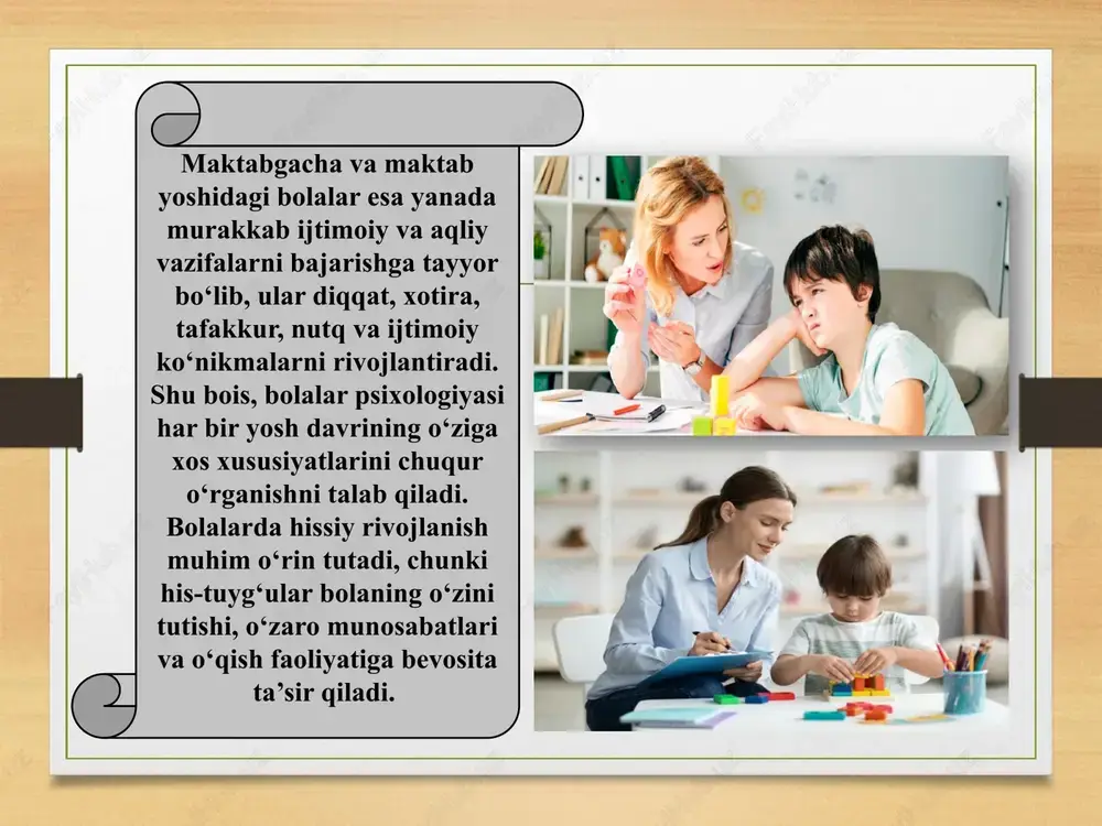hirish, talaffuzni to‘g‘rilash va muloqot qobiliyatini shakllantirish uchun turli metod va mashqlarni qo‘llashlari muhimdir. bolalar psixologiyasida individual yondashuvning roli juda katta. har bir bolaning imkoniyatlari, qobiliyatlari, xususiyatlari va ehtiyojlari turlicha bo‘ladi. shu bois, pedagog va psixologlar farqlilikni hisobga olgan holda, o‘quv va tarbiyaviy jarayonni moslashtiradilar. image7.png image8.png image9.png image10.png image11.png image12.png image13.png image3.png image4.png /docprops/thumbnail.jpeg
