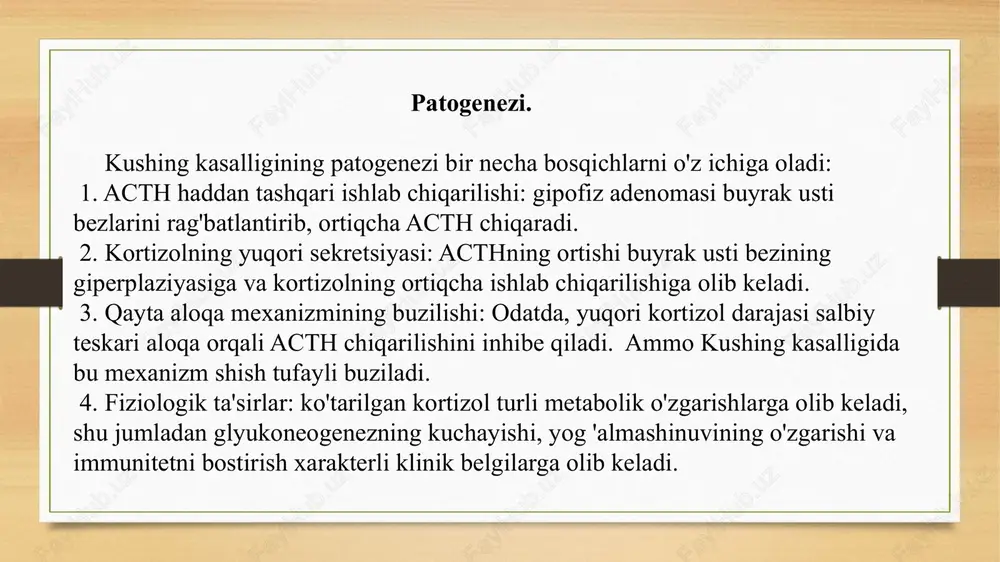 s preparatlari. osteoporoz,yiringli asoratlar,pielonefrit va ruhiy buzilishlarni davolash kerak bo’ladi. retabolil 0,5 mg 10 kunda bir osteoporozlarda kalsitonin va bifosfanatlar qo’lamilladi. immuntanqislik holatlarida timalin va t-aktivin tavsiya qilinadi. image7.png image8.png image9.png image10.jpg image11.png image12.png image13.png image3.png image4.png