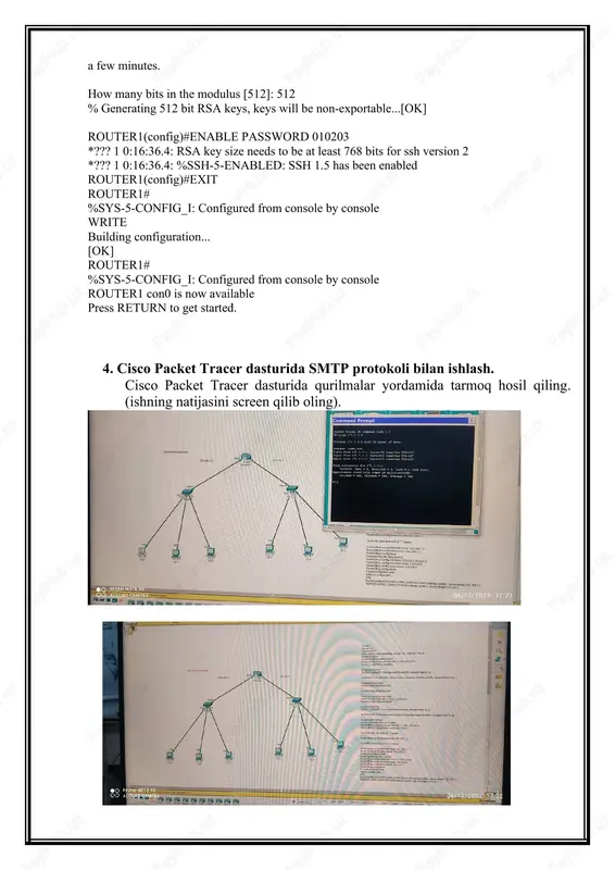 cisco packet tracer dasturida ssh protokoli bilan ishlash - Page 4