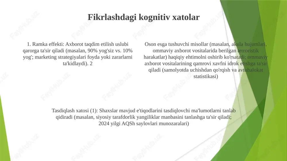 ing va ularning ta'sirini baholang") o'z-o'zini anglash va muammolarni hal qilishni yaxshilaydi, qaror qabul qilish ko'nikmalarini 15-20% ga oshiradi. fikr chegaralari nevrobiologik cheklovlar (chegaralangan neyron yo'llari, sinaptik plastisitlilik) kognitiv funksiyalarni bevosita ta'sir qiladi, fikr tezligi, aniqligi va ijodiyotga ta'sir qiladi o'z-o'zini anglash paradokslari (masalan, yolg'onchi paradoks: "bu gap yolg'on"), mantiqiy tizimlar va inson o'z-o'zini tahlil qilishning chegaralarini ko'rsatadi. gyodlning to'liqsizlik teoremalari rasmiy aksiomalar tizimlarining chegaralarini ko'rsatib, hatto matematikada isbotlanmaydigan haqiqatlar borligini bildiradi inson fikrlash jarayonlarini kognitiv cheklovlar cheklaydi, muammo yechishga (masalan, danker sham muammosi) va qaror qabul qilishga (masalan, istiqbol nazariyasidagi ramkalash effektlariga) ta'sir qiladi e'tiboringiz uchun rahmat @taqdimot_robot