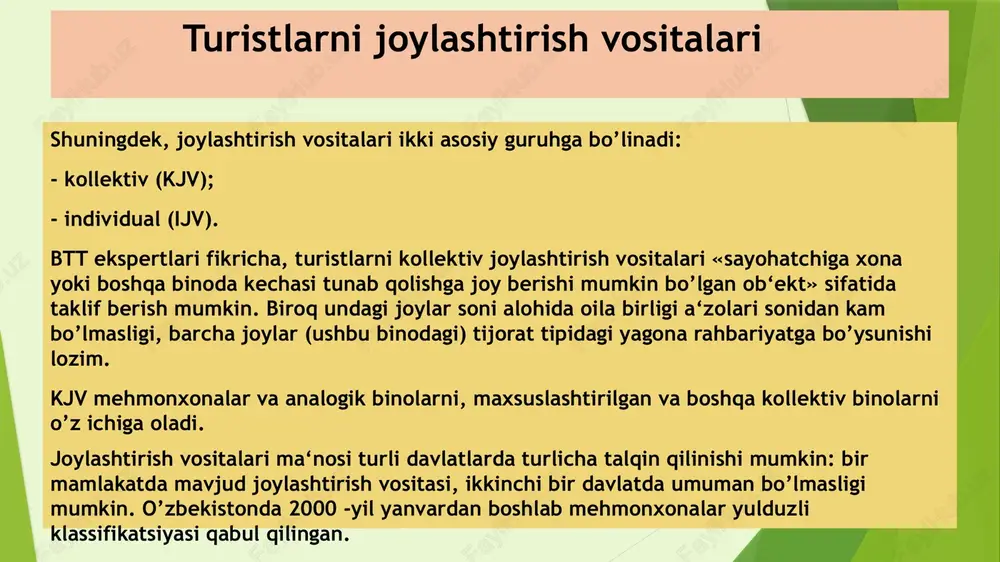 jismoniy va huquqiy shaxslarga yordam ko‘rsatadi. davlatimiz rahbarining 2016 yil 2 dekabrdagi «o‘zbekiston respublikasining turizm sohasini jadal rivojlantirishni ta’minlash chora-tadbirlari to‘g‘risida»gi farmoniga muvofiq, sayyohlik mamlakatimiz iqtisodiyotining strategik tarmog‘i sifatida belgilandi. foydalanilgan adabiyotlar 1. 2. internet saytlari. 1. arxiv.uz 2. geografiya.uz 3. wikipedia.uz image1.jpeg image2.jpeg image3.jpeg image4.jpeg image5.jpeg image6.jpeg image7.jpeg image8.jpeg image9.jpeg image10.jpeg /docprops/thumbnail.jpeg