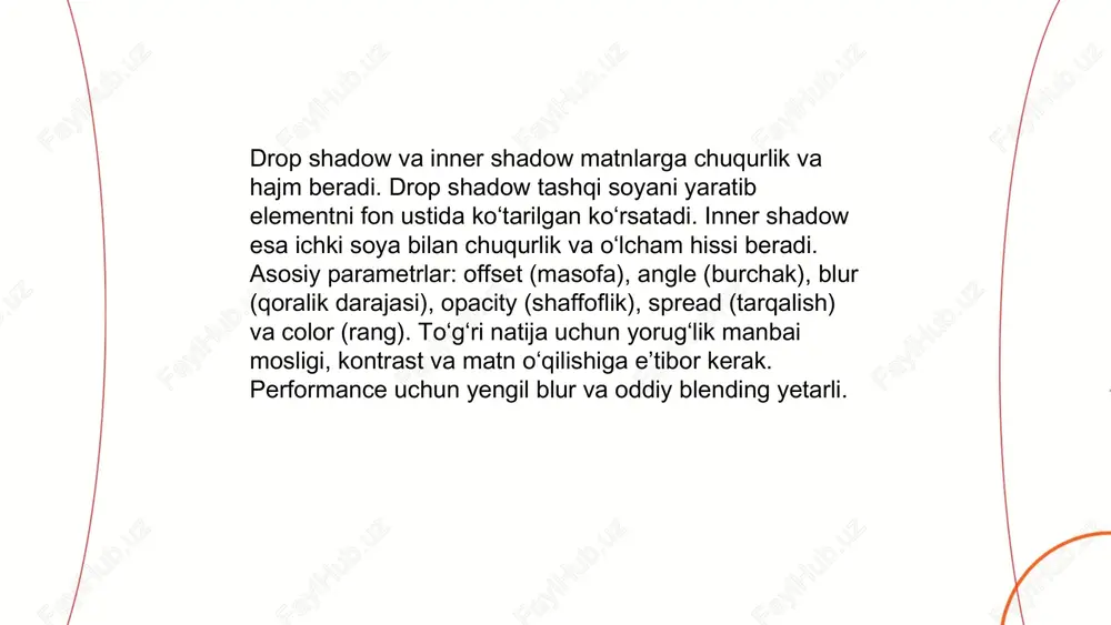 joylab, create clipping mask yoki photoshopda alt+ctrl+g / option+cmd+g, illustratorda ctrl+7 / cmd+7 buyruqlari bilan maska hosil qilinadi. sozlash uchun rasmni siljitish, kattalashtirish yoki qatlam maskasi bilan nozik tahrir qilish mumkin. eksport qilishda vektor matndan sifat yoʻqotilmaydi. ... t.me/slaydai_bot maskalar va alfa kanal matn effektlari yaratishda shaffoflik va ko‘rinishni boshqaradi. layer maskasi matn qismiga gradient yoki qattiq maska qo‘llab, shaffoflikni selektiv ochadi, kliping maskasi esa fon elementlarini matnga cheklaydi. alfa kanal piksellar shaffofligini saqlaydi, selektsiyalarni yaratish va sozlash uchun ishlatiladi. gradient maskalar, blur va feather yordamida yumshoq o‘tishlar; multiply, screen kabi blending rejimlari bilan yaltirash yoki soyalarni hosil qilish mumkin. eksportda png yoki tiff alfa kanalni saqlaydi; rasterizatsiya non-destruktivlikni cheklaydi. ... t.me/slaydai_bot vektor matn chiziqli kontur va matematik yoʻnalishlardan iborat, skalalashda piksellashmaydi, oson tahrirlanadi va aniq chop etish uchun ideal. rasterlashtirish matnni piksellarga aylantiradi, o‘lcham oshganda sifat yo‘qotishiga olib keladi, tahrir qilish qiyinlashadi va fayl hajmi oshishi mumkin. baʼzi maxsus …