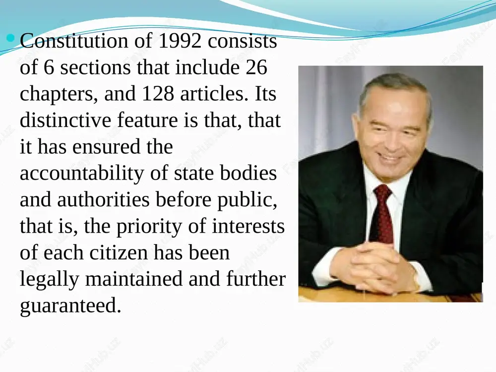 . the law on courts dated september 2, 1993 defined the legal status of the above courts. the citizens of the republic of uzbekistan enjoy the right to vote and to be elected to representative bodies of power. each constituent has one vote. presidential elections, as well as the elections of the representative bodies of power, are carried out on the basis of universal, equal and direct suffrage by secret ballot. the citizens upon reaching the age of 18 enjoy electoral rights. citizens who are recognized by the court as incapable and persons deprived of liberty cannot be elected or take part in the elections. a citizen of the republic of uzbekistan cannot be simultaneously a deputy in more than two representative bodies. the order of holding the elections is determined by the law. the republic of uzbekistan has its own financial and monetary-credit system. the state budget includes state …