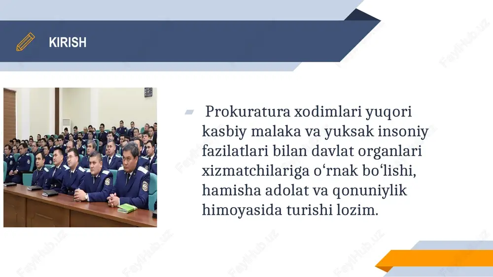 buxoro, navoiy, xorazm, nukus fargʻona, toshkent, toshkent aviatsiya, xovos, jizzax, samarqand, qarshi, termiz, buxoro, navoiy, urganch, nukus olmaliq, moʻynoq, xorazm bosh prokuratura huzuridagi iqtisodiy jinoyatlarga qarshi kurashish departamenti o‘zbekiston respublikasi bosh prokurorining taqdimnomasiga binoan o‘zbekiston respublikasi prezidenti tomonidan lavozimga tayinlanadigan va lavozimidan ozod etiladigan departament boshlig‘i rahbarlik qiladi. o‘zbekiston respublikasi bosh prokuraturasi huzuridagi majburiy ijro byurosi o‘zbekiston respublikasi bosh prokurorining taqdimnomasiga binoan o‘zbekiston respublikasi prezidenti tomonidan lavozimga tayinlanadigan hamda lavozimidan o‘zbekiston respublikasi prezidenti tomonidan ozod etiladigan direktor rahbarlik qiladi prokuror nazorat hujjatlari protest qaror taqdimnoma ariza ogohlantiruv xulosa rahmat e’tiboringiz uchun savollaringiz bo’lsa, marhamat! image1.jpeg image2.jpeg image3.jpeg image29.png image4.png image30.jpeg image5.png image6.jpeg image7.jpeg image8.jpeg image9.png image10.jpeg image11.jpeg image12.jpeg image13.jpeg image14.jpeg image15.jpeg image16.jpeg image17.jpeg image18.jpeg image19.jpeg image20.jpeg image21.jpeg image22.jpeg image23.jpeg image24.jpeg image25.jpeg image26.jpeg image27.png image28.jpeg /docprops/thumbnail.jpeg