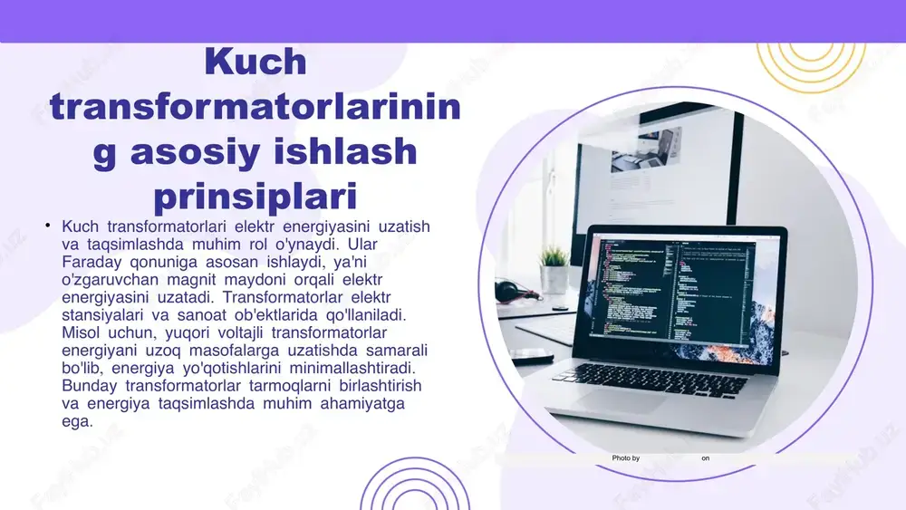 transformatorlar ikkita asosiy qismdan iborat: birinchi va ikkinchi bobinlar. birinchi bobin elektr energiyasini qabul qilib, ikkinchi bobinga uzatadi, bu yerda kuchlanish o‘zgaradi. ularning ishlash prinsipi faraday qonuniga asoslanadi, ya’ni magnit maydonning o‘zgarishi elektr kuchlanishining hosil bo‘lishini ta’minlaydi. shunday qilib, transformatorlar energetik tizimlarning samaradorligini oshiradi va energiyaning uzatish jarayonida zaruriy vositalardir. transformatorlarning turlari o‘zgaruvchi transformatorlar o‘zgaruvchi transformatorlar energiya manbalarining kuchlanishini o‘zgartirish uchun ishlatiladi. ular asosan elektr energiyasini boshqarish va taqsimlash tizimlarida qo‘llaniladi. kuchlanish transformatorlari kuchlanish transformatorlari kuchlanishni oshirish yoki kamaytirish maqsadida ishlatiladi. ular elektr energiyasini uzatishda muhim rol o‘ynaydi va ko‘pincha elektr stansiyalarida va tarmoqda uchraydi. ishlab chiqaruvchi transformatorlar ishlab chiqaruvchi transformatorlar energiya ishlab chiqarish jarayonida qo‘llaniladi. ular elektr energiyasini ishlab chiqaruvchi qurilmalardan tortib, iste'molchilarga yetkazib berish jarayonida muhim ahamiyatga ega. o‘zgartiruvchi transformatorlar o‘zgartiruvchi transformatorlar elektr energiyasini bir voltajdan boshqasiga o‘zgartirish uchun mo‘ljallangan qurilmalardir. ular asosan kuch tizimlarida ishlatiladi, masalan, elektr stansiyalarida energiyani uzatish va taqsimlash jarayonida. o‘zgartiruvchi transformatorlar, odatda, yuqori …