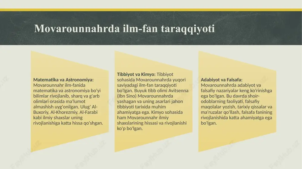 iyotida qanday ahamiyatga ega edi madaniy va ma'naviy uylonish, movarounnahr ilm-fan taraqqiyotida ahamiyatli bir o'rni egalladi. bu uylonish ilm-fan sohasidagi rivojlanishga, olimlar va mutafakkirlarning ma'naviy va madaniy qabiliyatlarini o'rganishiga, ularga ta'sir ko'rsatishiga va ularning g'alaba qozonishiga ko'mak qildi. quyidagi sabablar bu madaniy va ma'naviy uylonishning movarounnahr ilm-fan taraqqiyotida ahamiyatini ifodalaydi: fikr zamonaviyliği va ijodiyat: madaniy va ma'naviy uylonish movarounnahrning ilm-fan sohasidagi rivojlanishda fikr zamonaviylik va ijodiyatning zarur komponentlariga aylandi. bu davrda adabiyot, falsafa, dinshunoslik va diniy ma'rifat sohasida o'zining erkak olimlari yarattilar. ularning fikriy yondashuvi va ijodiyatlarining sifatini o'rgangan va rivojlangan adabiyot asarlari, falsafa mualliflari va diniy ma'rifatning o'zlashtirilgan asarlari movarounnahr ilm-fan taraqqiyotida katta ahamiyatga ega edi. movarounnahrda ilm-fan taraqqiyoti qanday tarixiy va madaniy sharoitlar bilan bog'liq bo'lib, bu taraqqiyot qaysi faktorlar orqali amalga oshdi tarixiy bog'liq: movarounnahrda ilm-fan taraqqiyoti tarixiy ravishda o'zaro aloqalangan sharoitlarga ega edi. bu mintaqa tarixiy ravishda ko'plab madaniy, din va siyosiy inkiloblarga bo'lgan shaharlik va …