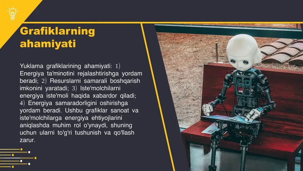 rafiklar isteʼmolchilarning energiya sarfini tushunishga va samarali strategiyalarni ishlab chiqishga yordam beradi. energiya sarfini kamaytirish uchun quyidagi strategiyalarni amalga oshirish mumkin: - energiya tejamkor qurilmalaridan foydalanish - isteʼmolchilarni energiya tejash bo'yicha o'quv dasturlari bilan ta'minlash - energiyani boshqarish tizimlarini joriy etish yuklama grafiklariga asoslanib energiya sarfini optimallashtirish, xarajatlarni kamaytirishga va atrof-muhitga ta'sirni pasaytirishga yordam beradi. bu jarayon ijtimoiy va iqtisodiy barqarorlikka hissa qo'shadi. yuklama grafiklaridan foydalanish foydalari yuklama grafiklaridan foydalanish isteʼmolchilar uchun bir qator foydalar taqdim etadi. bular energiya sarfini nazorat qilish va optimallashtirish imkoniyatlarini o'z ichiga oladi. isteʼmolchilar, energiya tejamkorligini oshirish imkoniyatlarini ko'radilar. shuningdek, yuklama grafiklari isteʼmolchilarning energiya sarfi bo'yicha qarorlar qabul qilishni osonlashtiradi. bu usul, energiya resurslaridan samarali foydalanishni ta'minlaydi. texnologik inqiloblar yuklama grafiklari rivojlanishiga yordam beradi. ular isteʼmolchilarga energiya sarfini va xarajatlarini nazorat qilishda yangi imkoniyatlar yaratadi. isteʼmolchilar energiya bozorida muhim rol o'ynab, o'z resurslarini yanada samarali boshqarish imkoniyatiga ega bo'lishadi. yuklama grafiklarining kelajagi isteʼmolchilar va sanoat …