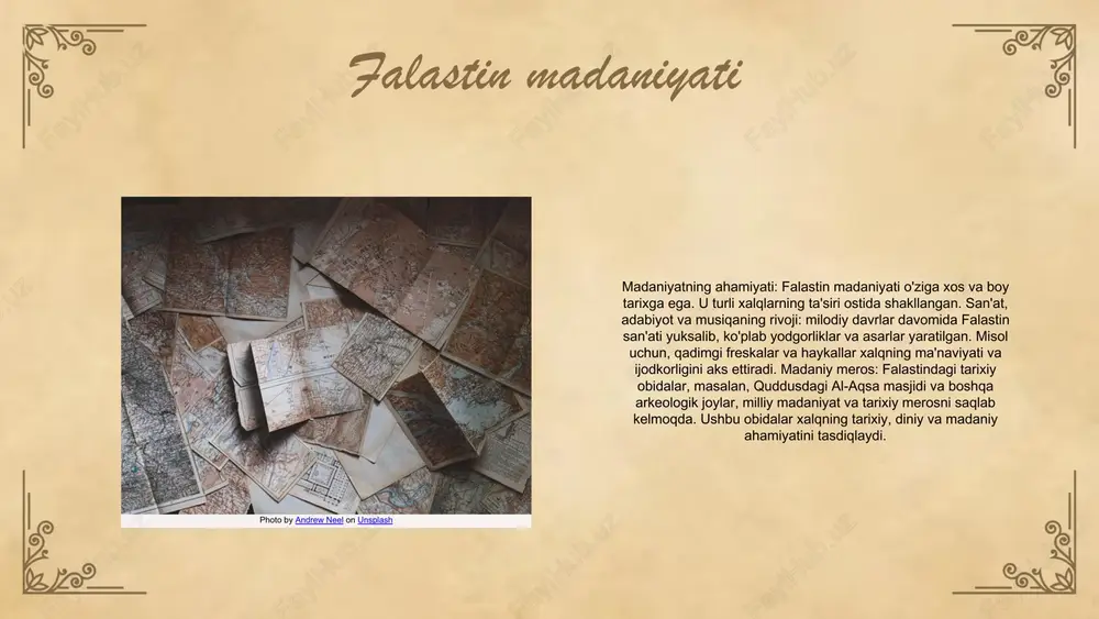 bilan iqtisodiy aloqalar falastin iqtisodiyotining muhim qismidir. misr, suriyo va bobil kabi davlatlar bilan o'zaro savdo va aloqalar mavjud bo'lib, bu iqtisodiy rivojlanish uchun zarur bo'lgan oziq-ovqat va tovarlarni ta'minlagan. bu aloqalar orqali falastin o'zining iqtisodiy resurslarini kengaytirdi va madaniy almashuvlarni rivojlantirdi. o'zaro savdo va ta'sirlar falastin va qo'shni davlatlar o'rtasida muhim iqtisodiy aloqalarni o'rnatdi. misr orqali oziq-ovqat mahsulotlari va to'qimachilik tovarlari kirib kelgan. suriyo esa, savdo va madaniy ta'sirlar uchun muhim yo'nalish hisoblangan. har bir davlatning iqtisodiy roli falastinning rivojlanishida muhim o'rin tutgan. iqtisodiy o'sish va inqirozlar photo by uta scholl on unsplash iqtisodiy tizimlar va ularning o'zgarishi qadimgi falastindagi iqtisodiy tizimlar: - qishloq xo'jaligi: asosiy iqtisodiy faoliyat bo'lib, yer resurslarini samarali ishlatish. - savdo: mahsulotlarni almashish va iqtisodiy aloqalar o'rnatish. - hunarmandchilik: mahalliy resurslardan foydalangan holda mahsulotlar ishlab chiqarish. tizimlar o'rtasidagi farqlar: - qishloq xo'jaligi va savdo tizimlari o'rtasida: qishloq xo'jaligi asosan oziq-ovqat ta'minotiga qaratilgan, savdo esa tovarlarni …