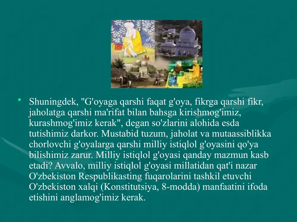 an o’zakdoshdir. tasavvufning paydo bo’lishiga doir real tarixiy sharoit shundan iborat ediki, feodal munosabatlar yuzaga kelishi natijasida dehqonlar feodal iqtisodiy munosabatlarga e’tiroz bildira boshlashadi. qolaversa, xalq islomga katga umid bog’lagan, uning vositasida «nurli kelajak»ka ko’z tikkan edi. bu umidlarning sarobga aylanishi ham islomga nisbatan ishonchsizlik va norozilikni yuzaga keltirdi. ana shunday bir sharoitda tasavvuf yuzaga keladi. tasavvuf ham diniy g’oyadir. undagi «mo’minning mo’minga zulmi haromdir» qabilidagi shiorlari soddadil odamlarni o’ziga maftun qiladi. ilmda tasavvuf tarixidagi ikki bosqich, zohidlik va oriflik ajratiladi. zoxidlik davriga xos xususiyat olloh yo’lida toatibodat qilish va farzdir. ibrohim adham, hasan basriy, abduhoshim ko’fiy shu oqim vakillaridir. ix asr o’rtalaridan oriflik davri boshlanadi. bu paytda xonaqohdar vujudga kelgan, tasavvuf maktablari shakllanib qolgan edi. xiii—xiv asrlarga kelib unda nazariy-ilmiy jihatdan ham, amaliy jihatdan ham ko’tarilish davri kuzatiladi. tasavvuf islomning o’zi bilan birga rivojlanadi va keng omma orasiga yoyiladi. shunga ko’ra bu oqimni dunyodagi ko’plab xalqlarning ijtimoiy-falsafiy hamda badiiy …