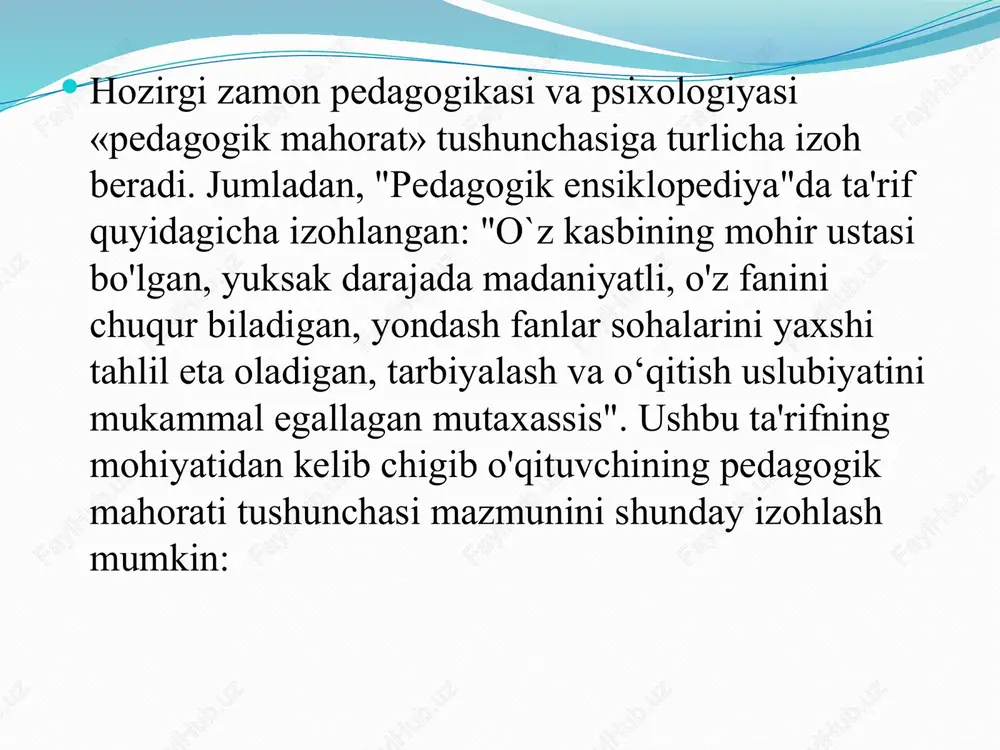 vqeining o'sib borishini ta'minlaydi.  pedagogik fikr tarixi va maktab amaliyotida o’qituvchi mahorati slide 2 slide 3 slide 4 slide 5 slide 6 slide 7 slide 8 slide 9 slide 10 slide 11 slide 12 slide 13 slide 14 slide 15