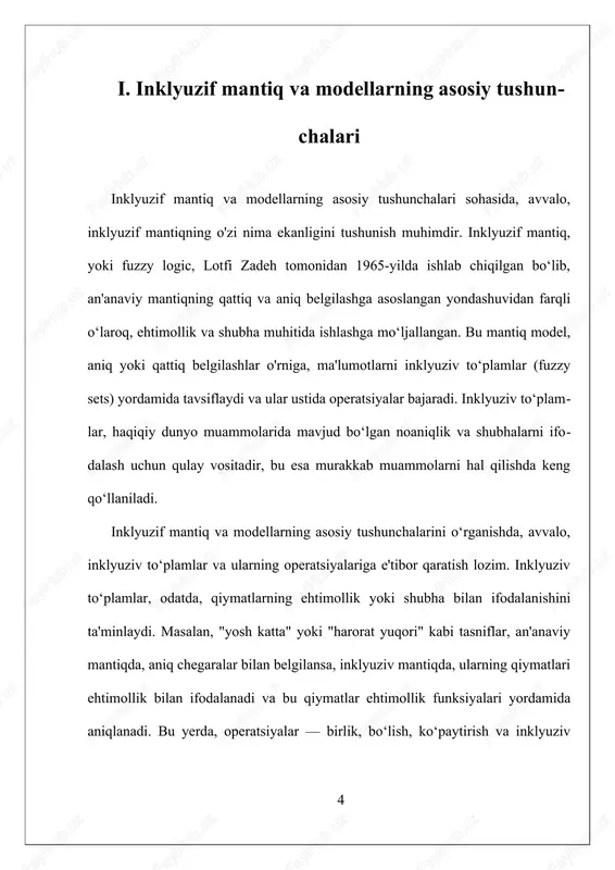 irga, ular bilan bog‘liq muammolar ham mavjud bo‘lib, masalan, yuqori hisoblash resurslarini talab qilishi yoki, ba'zan, modellarning murakkabligi bilan bog‘liq bo‘lgan muammolarni hal qilish uchun yangi yondashuvlar ishlab chiqilmoqda. xulosa qilib aytganda, inklyuzif mantiq va modellarning asosiy tushunchalari, ularning noaniqlik muhitida qaror qabul qilishda, inson fikrlash jarayonini taqlid qilishda va murakkab ma'lumotlarni ishlashda muhim ahamiyat kasb etishini ko‘rsatadi. bu tushunchalar, muhim texnologik rivojlanishlarni amalga oshirish uchun asos bo‘lib, kelajakda yanada kengroq qo‘llanilishi va rivojlanishi kutilmoqda. ii. praktik inklyuzif modellarning qo‘llanilishi va misollar praktik inklyuzif modellarning qo‘llanilishi va misollar inklyuzif modellarning amaliy qo‘llanilishi turli sohalarda keng tarqalgan va ularning samaradorligi muhim ahamiyatga ega. bu modellarning asosiy afzalligi, ular noaniqlik va shubha muhitida ham qaror qabul qilish imkonini berishi bilan bog‘liq bo‘lib, real dunyo muammolarining murakkab va aniq bo‘lmagan tabiatiga mos keladi. quyida inklyuzif modellarning amaliy qo‘llanilishiga oid asosiy misollar va ularning muhim xususiyatlari haqida to‘xtalib o‘tamiz. birinchidan, tibbiyot sohasida inklyuzif modellar …