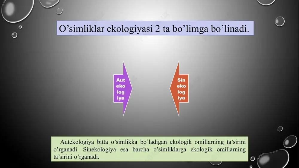 n salbiy oqibatlarga sabab bo`lishi mumkin. noyob va yo`qolib borayotgan turlarning muhofazasiga e`tiborni kuchaytirish uchun 1966 yili tabiatni muhofaza qilish xalqaro ittifoqi tomonidan xalqaro “qizil kitob” tashkil qilingan. qizil kitob faqatgina xatar darakchisi bo`lmay, balki muhofaza harakatlarining dasturi hamdir. o`simlik muhofaza qilish faqatgina turli davlatlar o`rtasidagi hamkorlik yo`li bilangina muvaffaqiyatli olib borilishi mumkin. slide 1 mavzu: o’simliklarning biosferadagi ahamiyati slide 3 slide 4 slide 5 slide 6 slide 7 slide 8 slide 9 slide 10 slide 11 slide 12