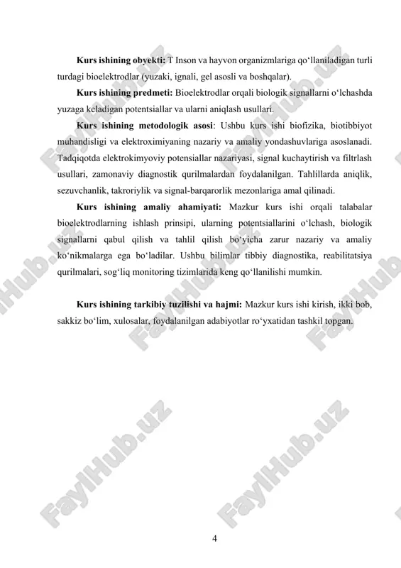 yuzasida (yuzaki elektrodlar), mushaklar ichida yoki to‘qima chuqurligida (ichki elektrodlar) joylashtiriladi. har bir bioelektrod turi o‘ziga xos mexanik, fizik va kimyoviy xususiyatlarga ega bo‘lishi kerak. masalan, yuzaki elektrodlar, teri orqali signalni aniqlashda ishlatiladi va ularning yuzasi odatda elektr o‘tkazuvchan jel bilan qoplangan bo‘ladi. ichki elektrodlar esa organizm ichiga, masalan, miya yoki yurakka joylashtiriladi va ular uzoq muddat davomida biologik muhitga chidamli bo‘lishi, hamda bioturg‘unlik xususiyatiga ega bo‘lishi zarur. bioelektrodlar odatda metall yoki karbon asosida tayyorlanadi. eng ko‘p ishlatiladigan materiallarga kumush, oltin, platina, grafit, shuningdek, o'tkazuvchan polimerlar kiradi. ushbu materiallar bioelektrik signallarni samarali o‘tkazadi va organizm bilan uzoq muddatli aloqada barqaror qoladi. yaqinda esa nanomateriallar va bioharakatchan materiallar asosida ishlab chiqilayotgan yangi bioelektrodlar tibbiy texnologiyalarning yuksalishiga zamin yaratmoqda. biologik muhitda bioelektrodlarning o‘rni faqat signalni olish yoki yuborish bilan cheklanmaydi. ular, shuningdek, organizmdagi elektroximik muvozanatni buzmagan holda ishlashi kerak. shuning uchun, bioelektrodlarning yuzasi odatda maxsus qoplamalar bilan himoyalanadi. bu qoplamalar bioelektrodlar va …