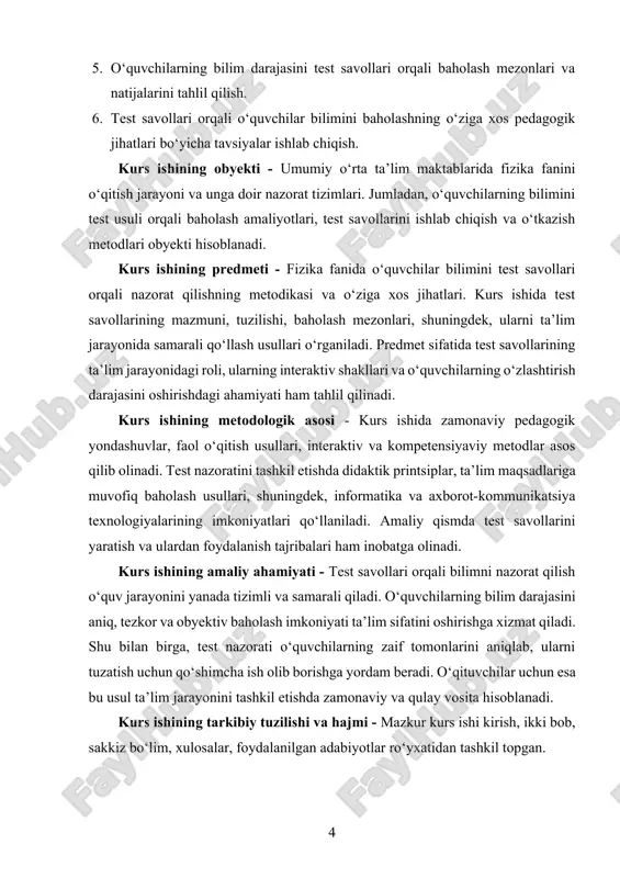 sa, fizika fanini o‘qitishda test savollari o‘quvchilarning mavzuni tushunish darajasini tez va aniq aniqlashda muhim ahamiyat kasb etadi. shu nuqtai nazardan, test savollarining pedagogik va psixologik ahamiyatini chuqur tushunish zarur. birinchidan, test savollari pedagogik nuqtai nazardan o‘quvchilarning bilim darajasini tizimli ravishda tekshirishga imkon beradi. har bir o‘quv jarayoni o‘zining maqsad va vazifalariga ega bo‘lib, o‘qituvchi bu jarayon davomida o‘quvchilarning qaysi bilimlar va ko‘nikmalarga ega ekanligini aniqlashi kerak. testlar o‘quvchilar tomonidan o‘rganilgan bilimlarni qisqa vaqt ichida baholash, ularning bilim kamchiliklarini aniqlash uchun samarali vosita hisoblanadi. bu o‘qituvchiga dars jarayonini qayta ko‘rib chiqish, qo‘shimcha tushuntirishlar berish yoki dars metodikasini o‘zgartirish imkonini yaratadi. ikkinchidan, test savollari o‘quvchilarning o‘z bilimlarini baholashida mustaqil vosita vazifasini bajaradi. o‘quvchi o‘z bilim darajasini bilish orqali o‘z o‘rganish jarayonini tahlil qiladi, qaysi sohalarda kuchli va qaysi joylarda zaif ekanligini aniqlaydi. bu esa o‘quvchining o‘z-o‘zini boshqarish qobiliyatini oshiradi va ularni o‘zlashtirishga bo‘lgan qiziqishini kuchaytiradi. test savollari orqali o‘quvchi o‘z xatolarini …
